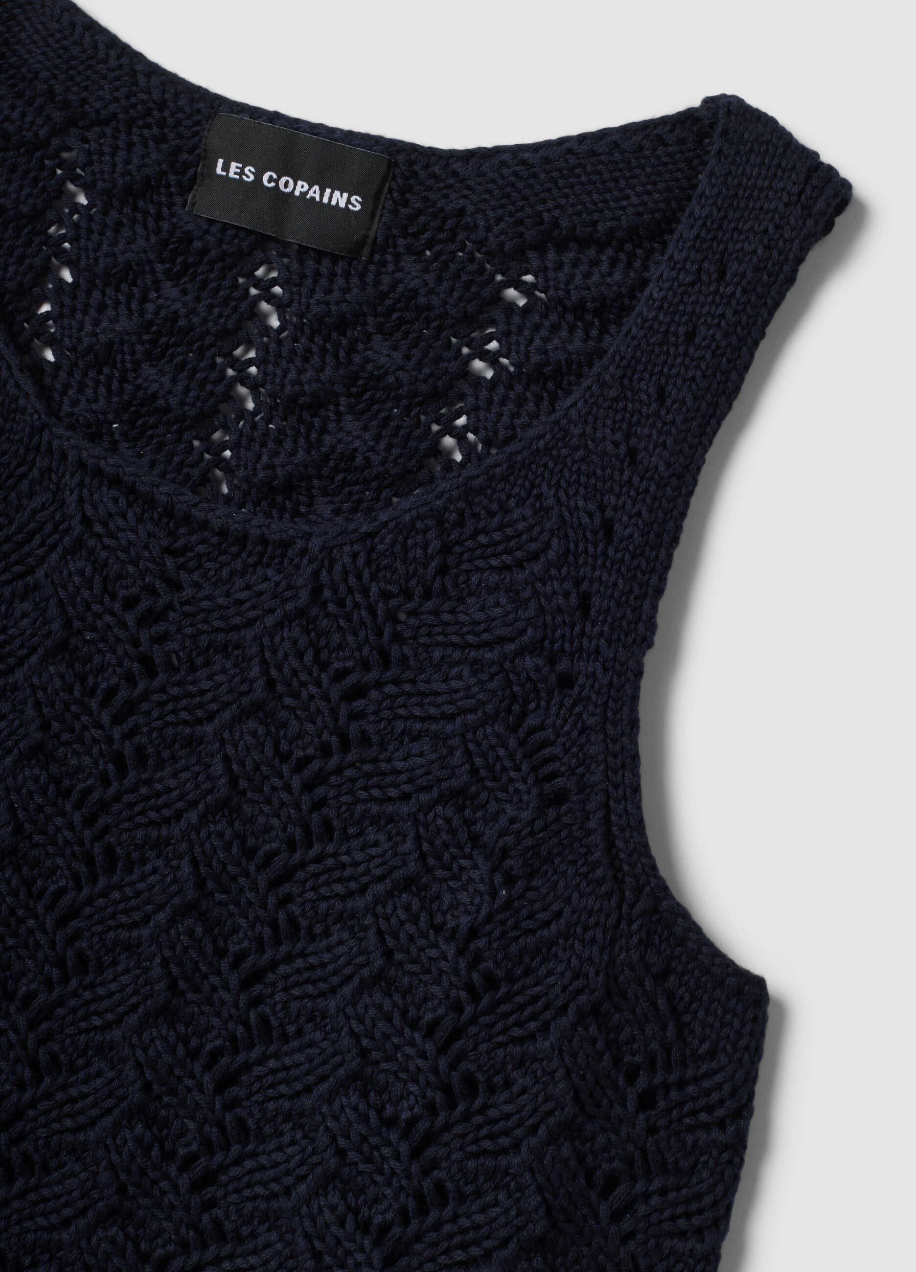 Blue pure-cotton crochet tank top