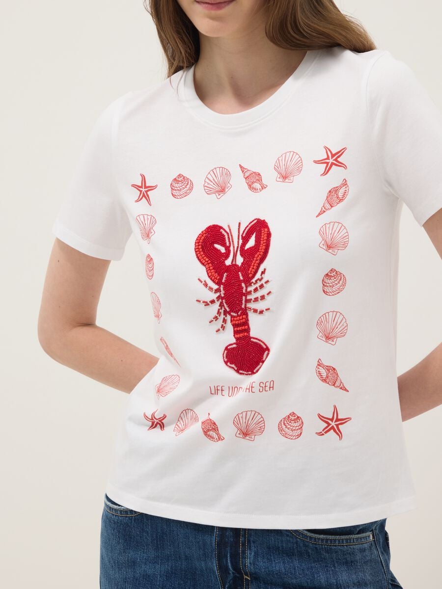 White pure cotton T-shirt with front print_2