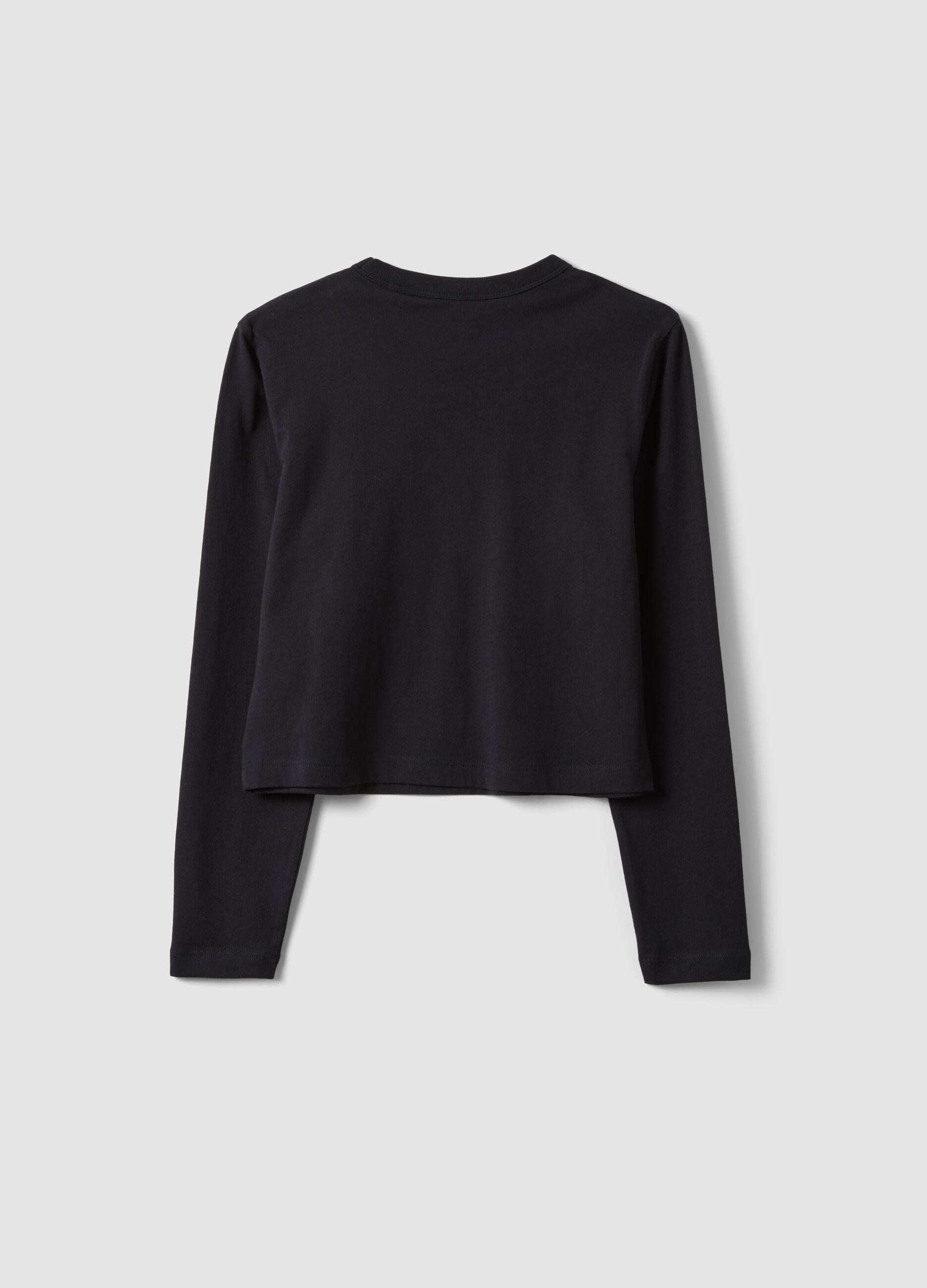 Black pure cotton T-shirt with ribbed neckline for girls