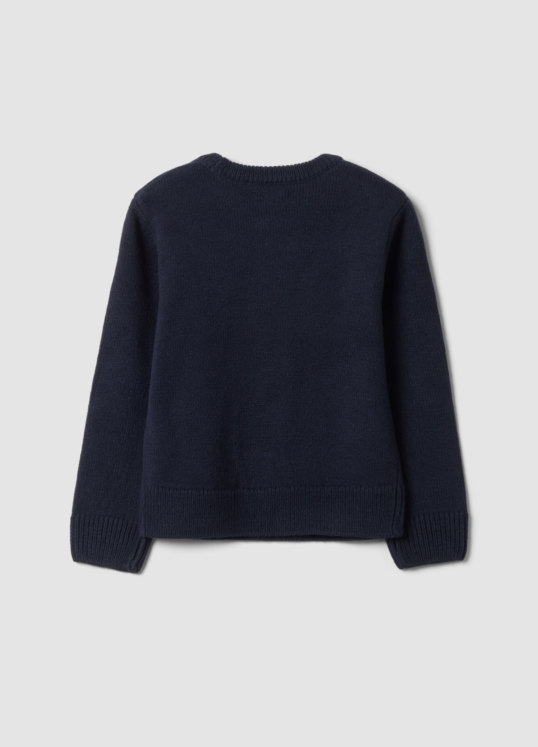Blue crew-neck jumper with raised heart motif, regular fit, for girls