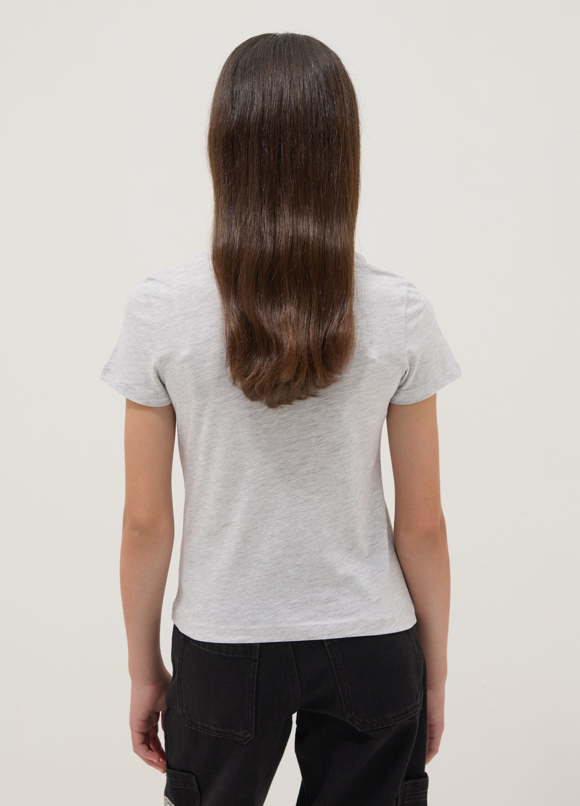Girls&rsquo; grey organic cotton short-sleeve T-shirt, regular fit