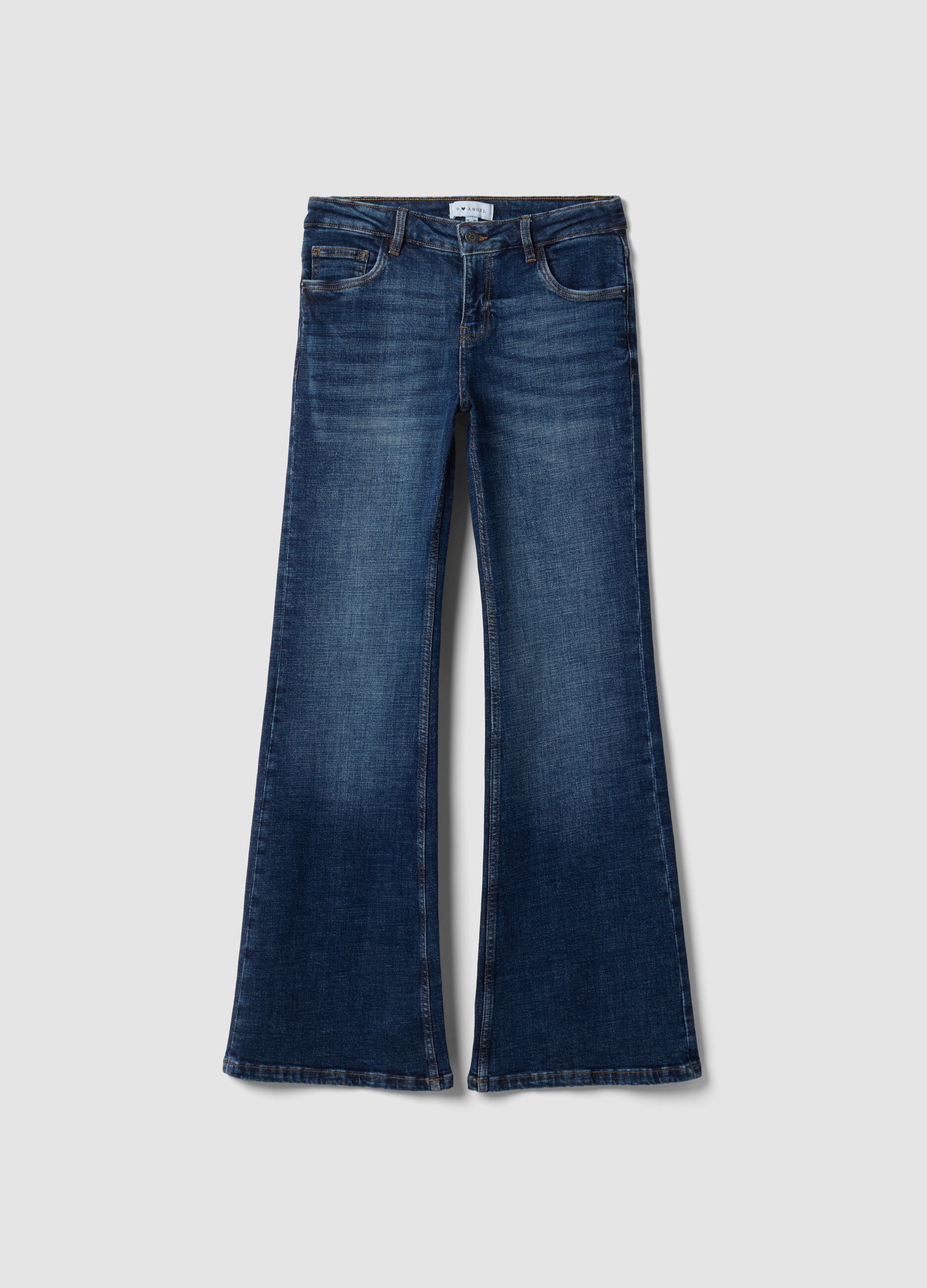 Blue bootcut denim jeans in stretch cotton