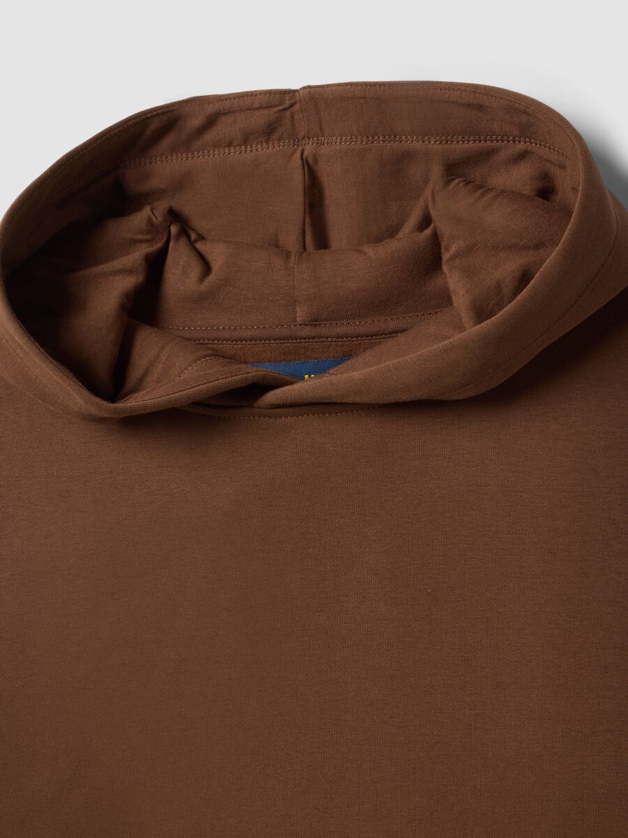 Felpa marrone in misto cotone con cappuccio regular fit_1