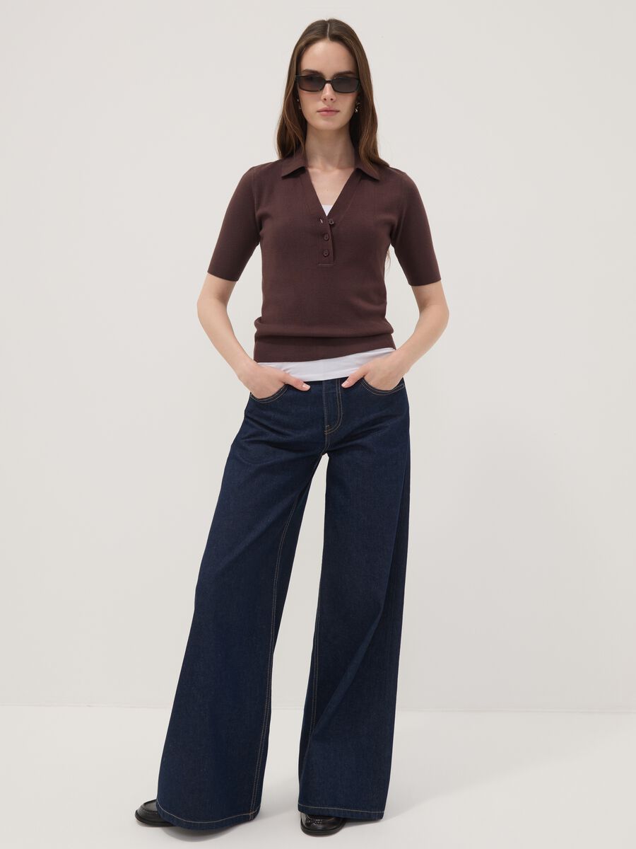 Brown viscose-blend polo jumper, regular fit_2