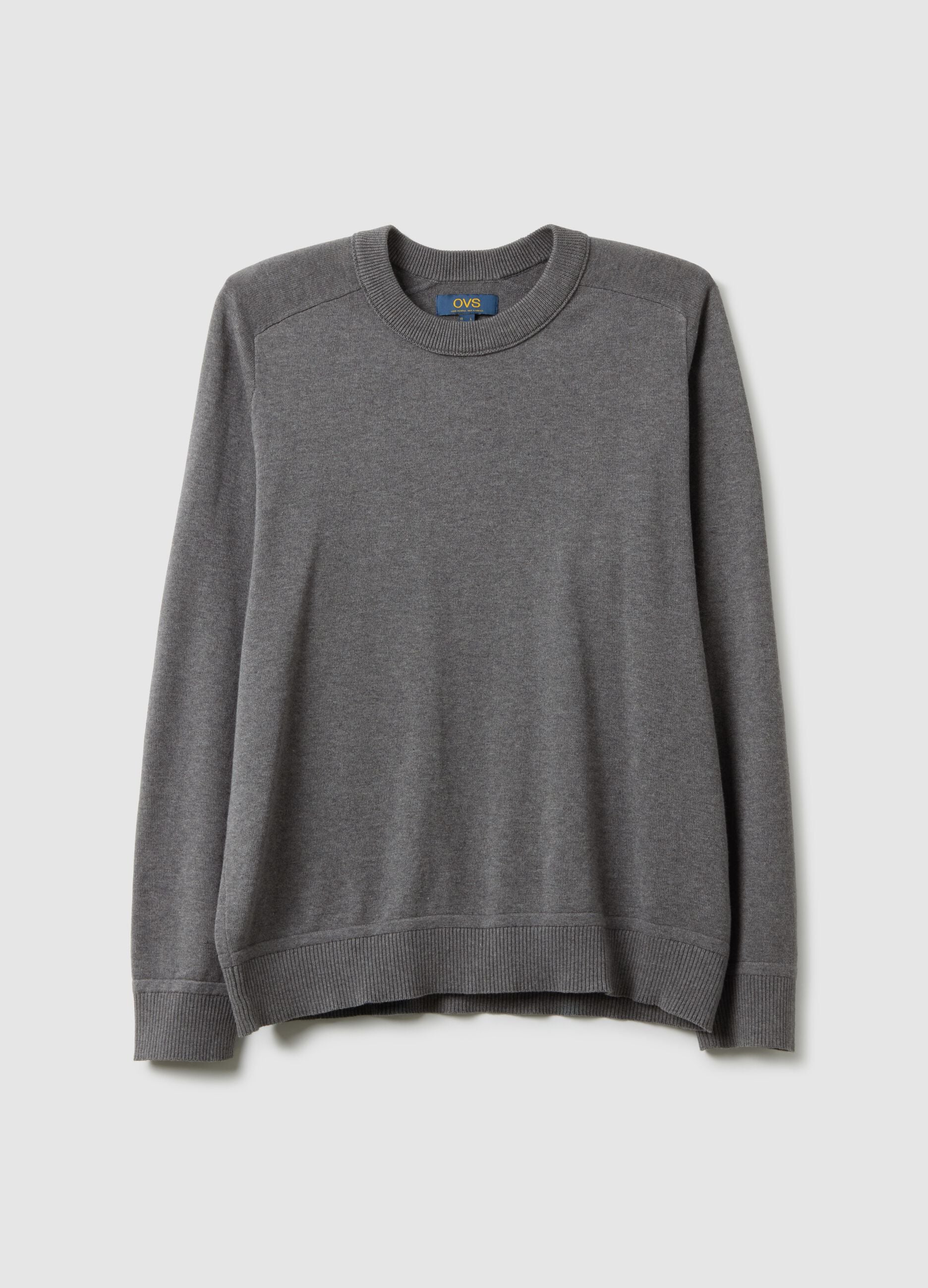 Grey crew-neck pure cotton sweater regular fit