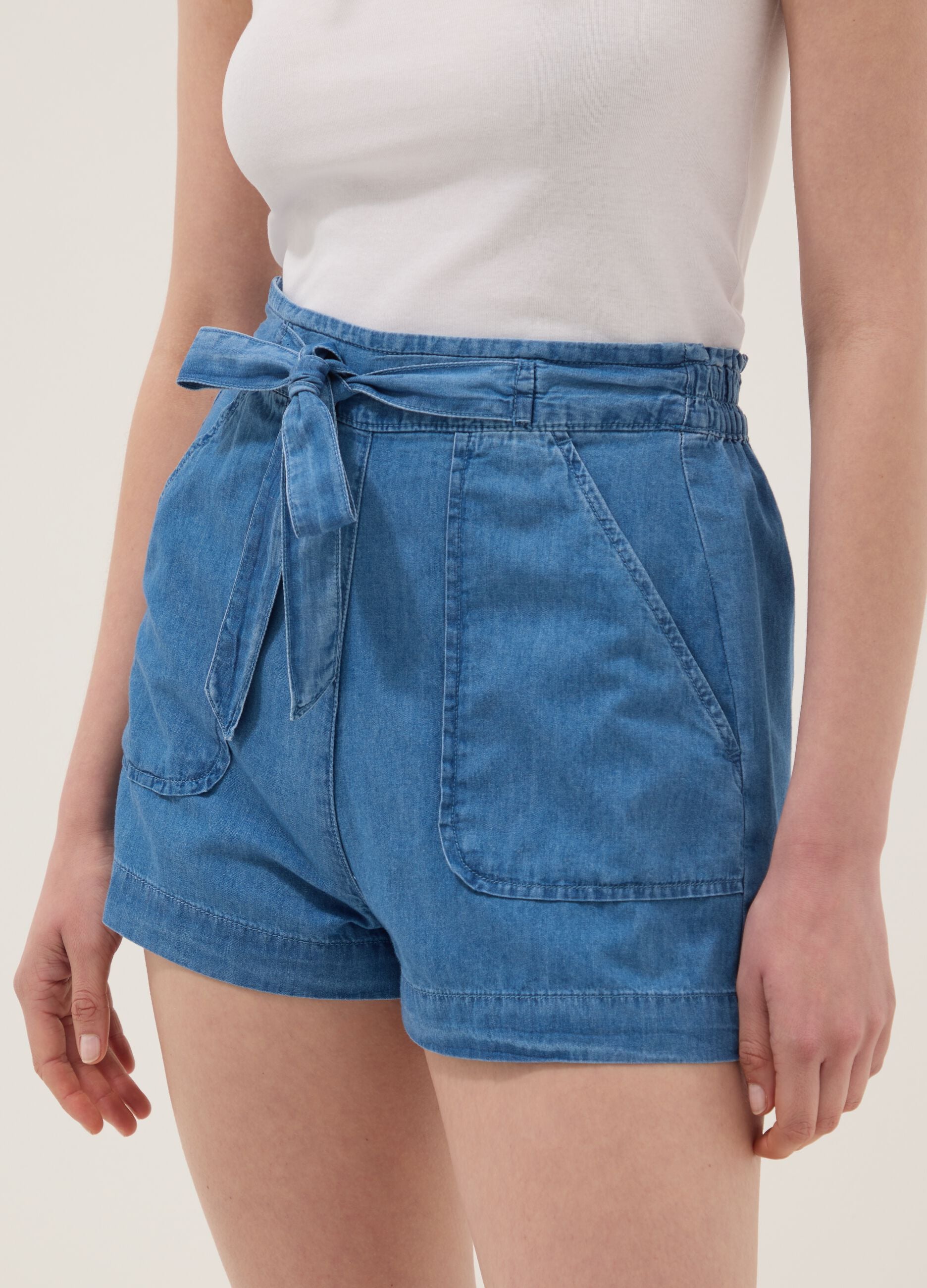 Light blue pure cotton denim shorts with elasticated waist, regular fit