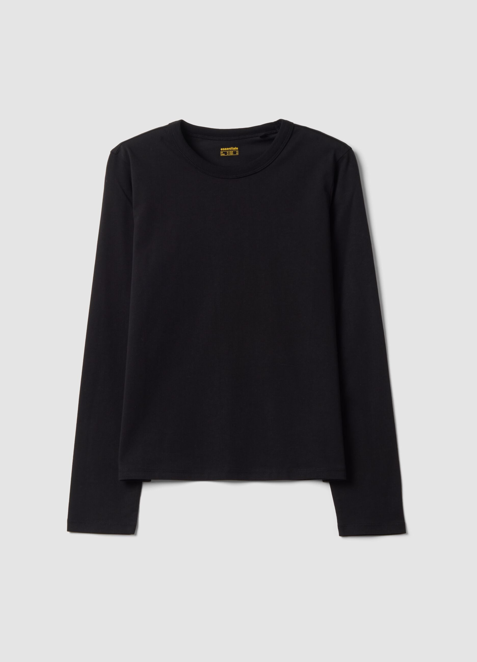 Black long-sleeved pure cotton jersey T-shirt, regular fit