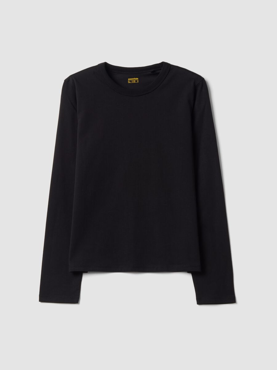 Black long-sleeved pure cotton jersey T-shirt, regular fit_0