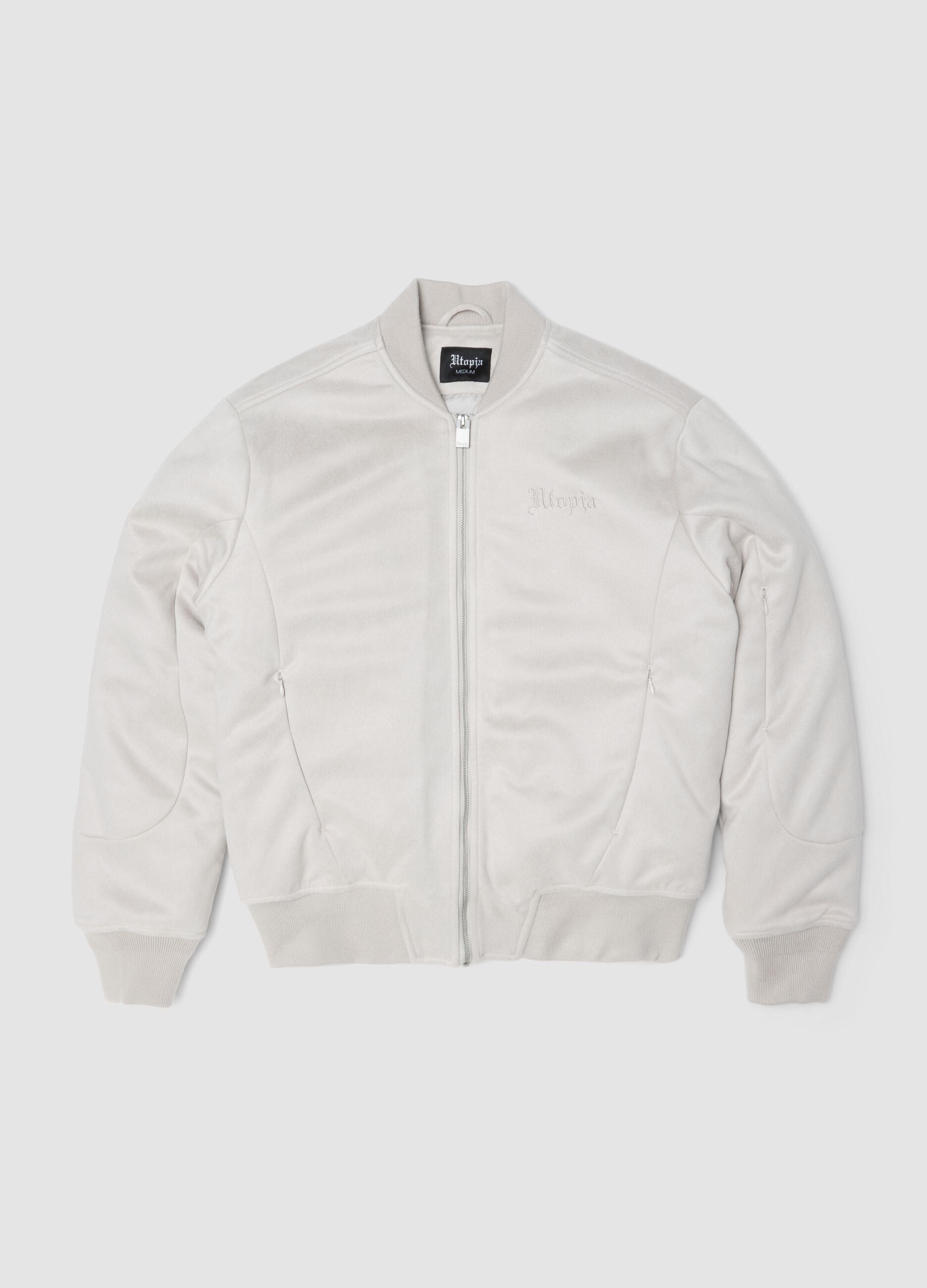 Faux Suede Bomber Jacket &ndash; Light Beige