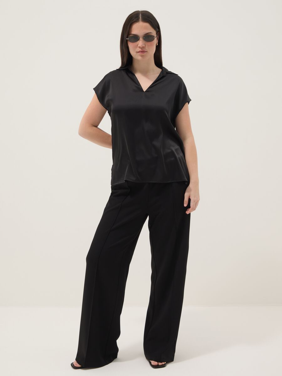 Black short-sleeve polo-collar T-shirt, regular fit_1