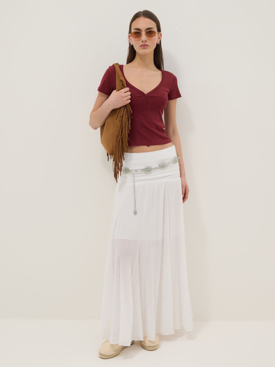 Long white pure cotton skirt with elasticated waist and sheer detailing_0
