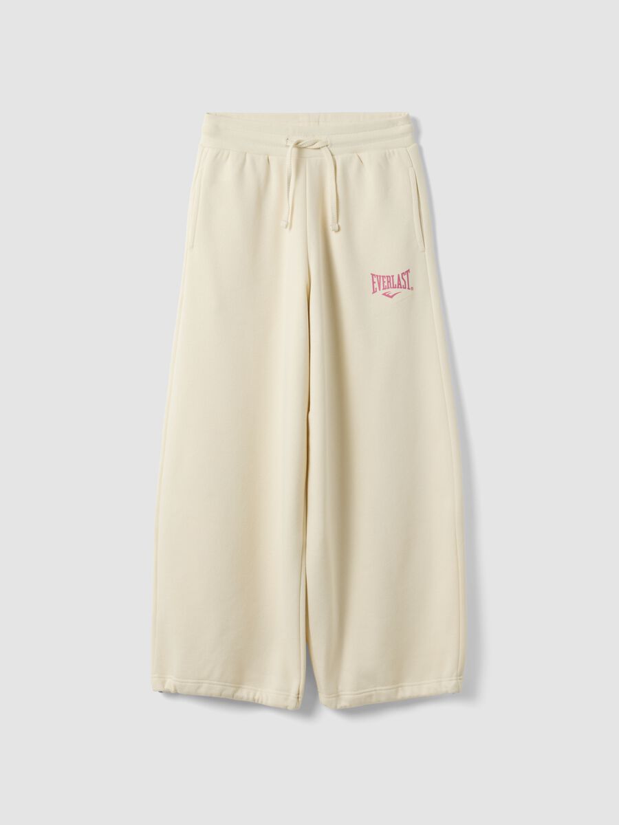 White cotton-blend wide-leg trousers_0