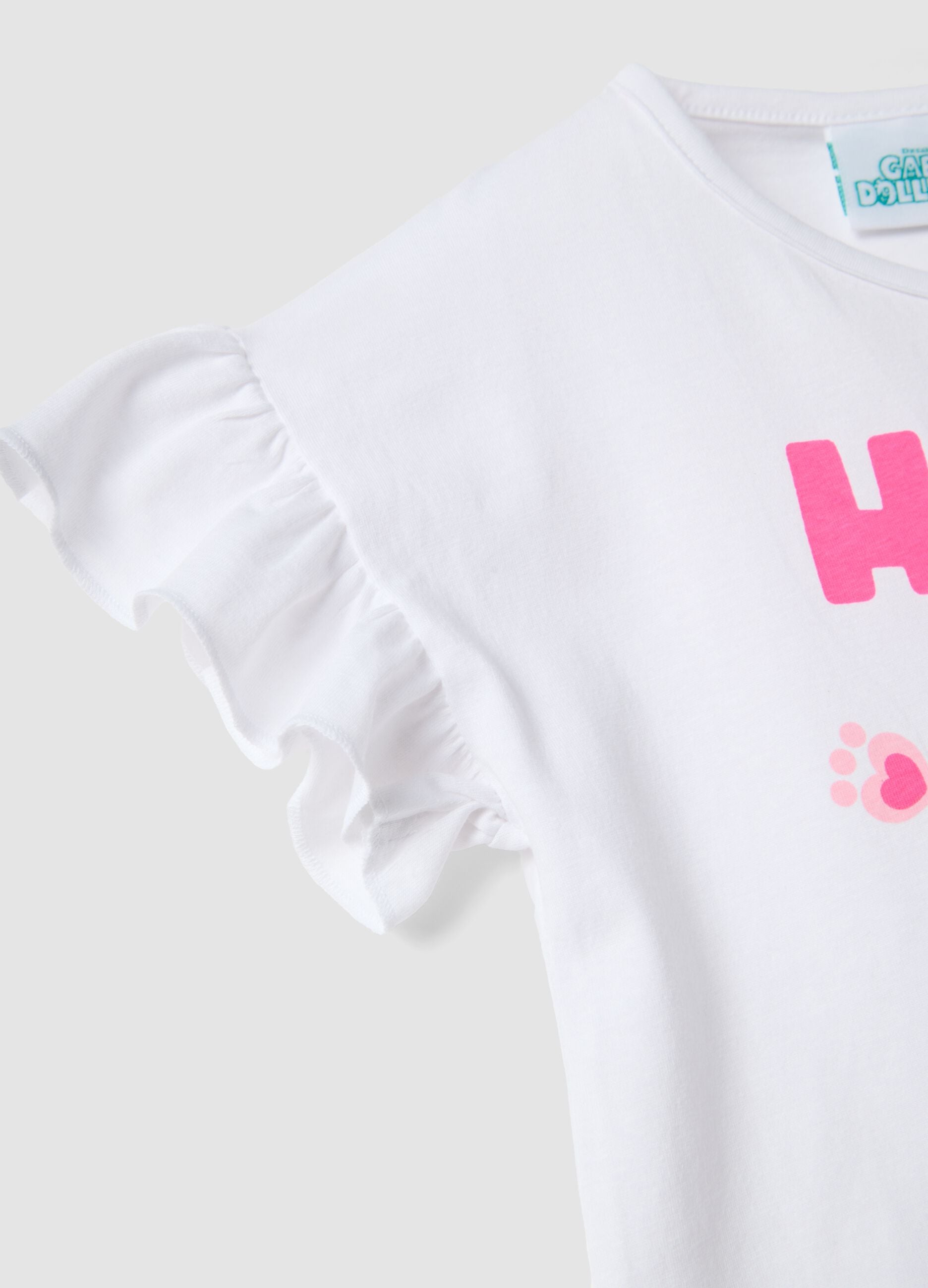 Girls' White Stretch Cotton T-Shirt with Print