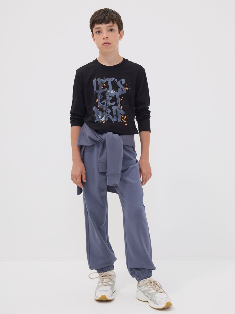 Grey organic cotton jogger trousers for boys, relaxed fit_0