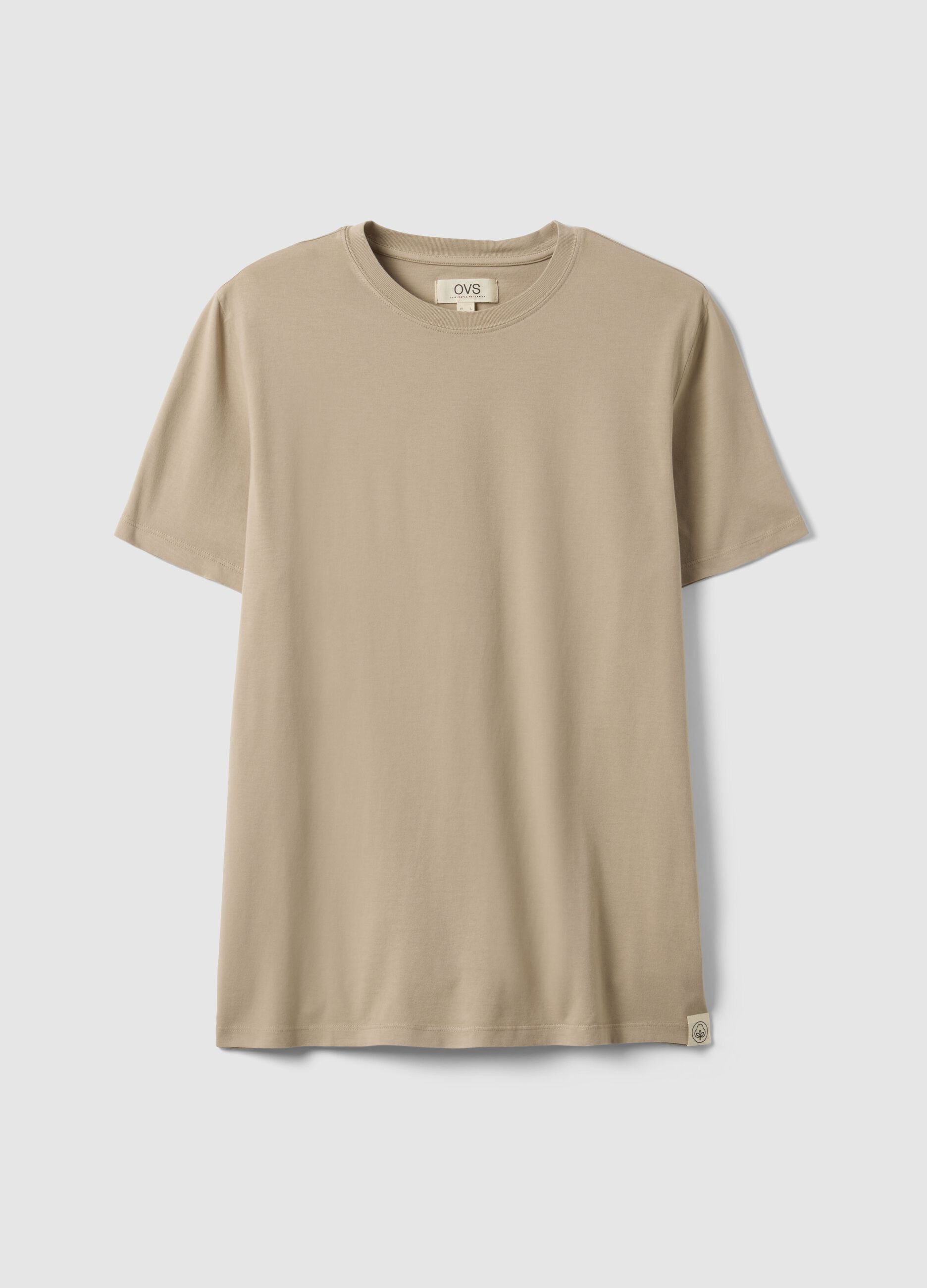 Beige short-sleeve t-shirt in pure Italian cotton