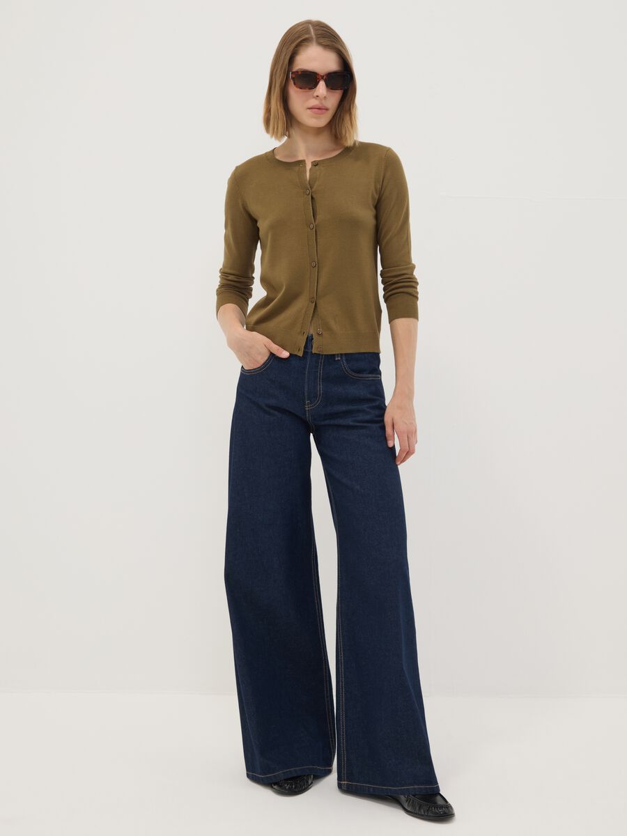 Green viscose-blend crew-neck cardigan, regular fit_1