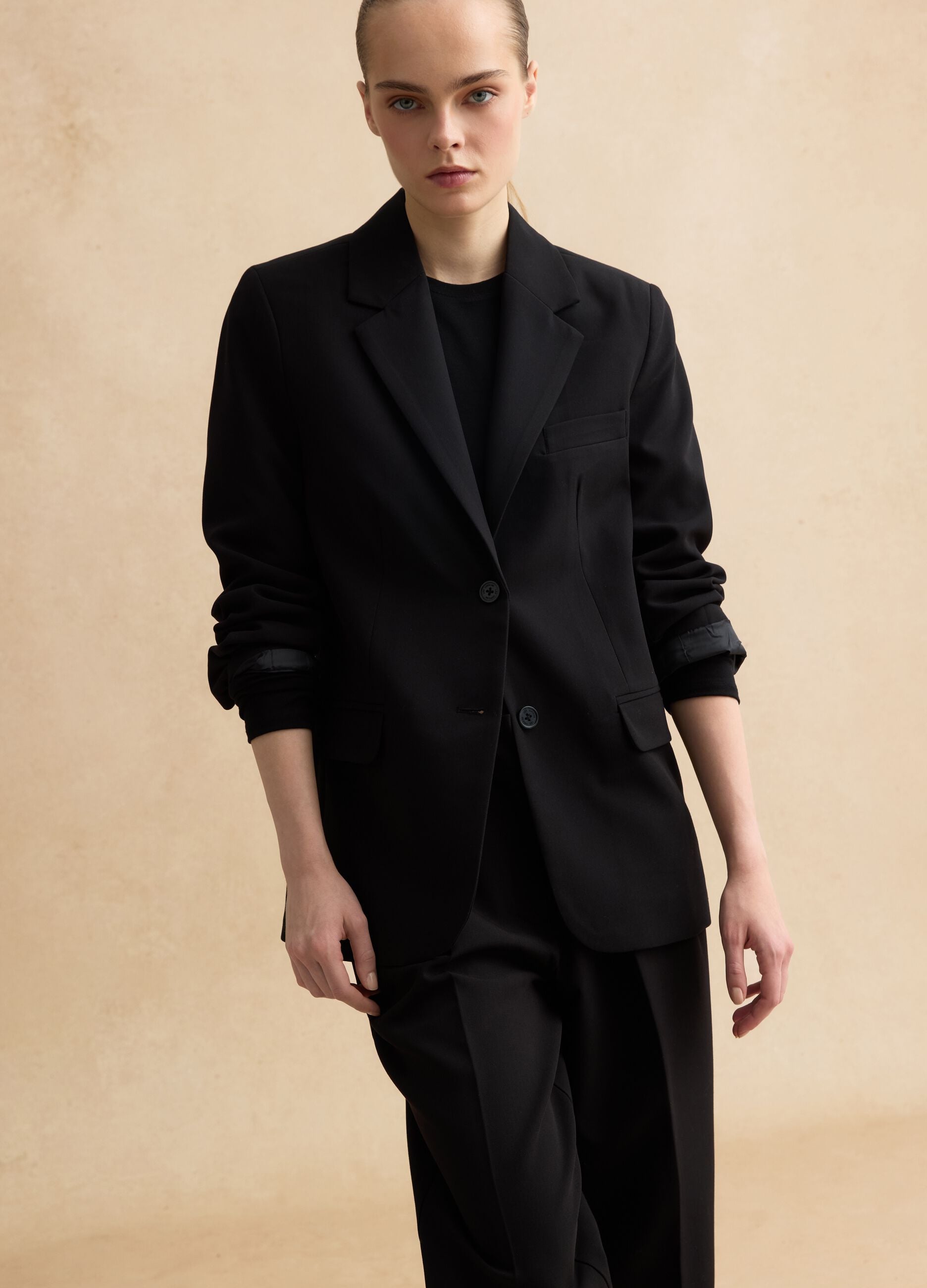Black Viscose Blend Blazer Regular Fit