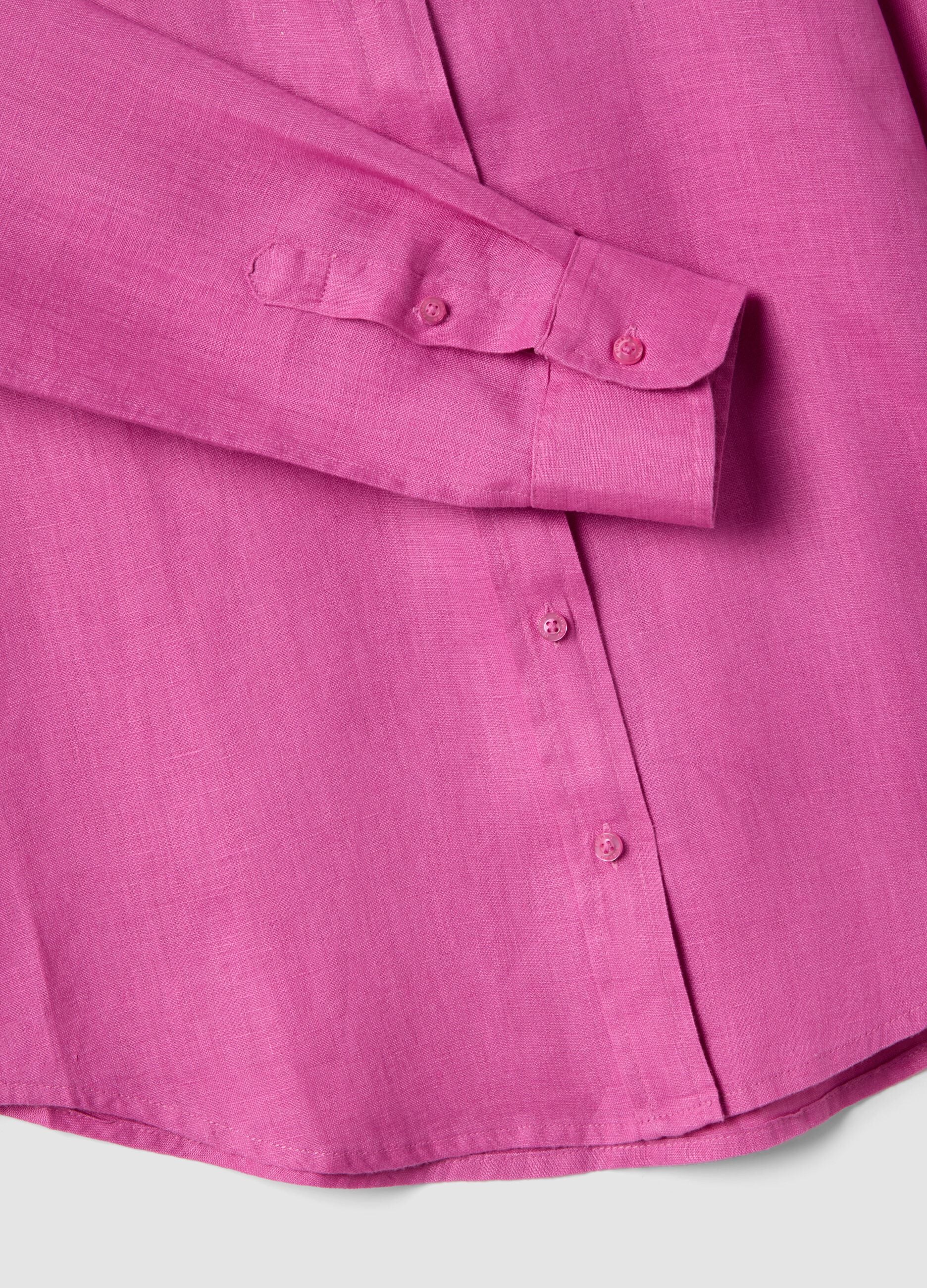 Pink Pure Linen Regular Fit Shirt