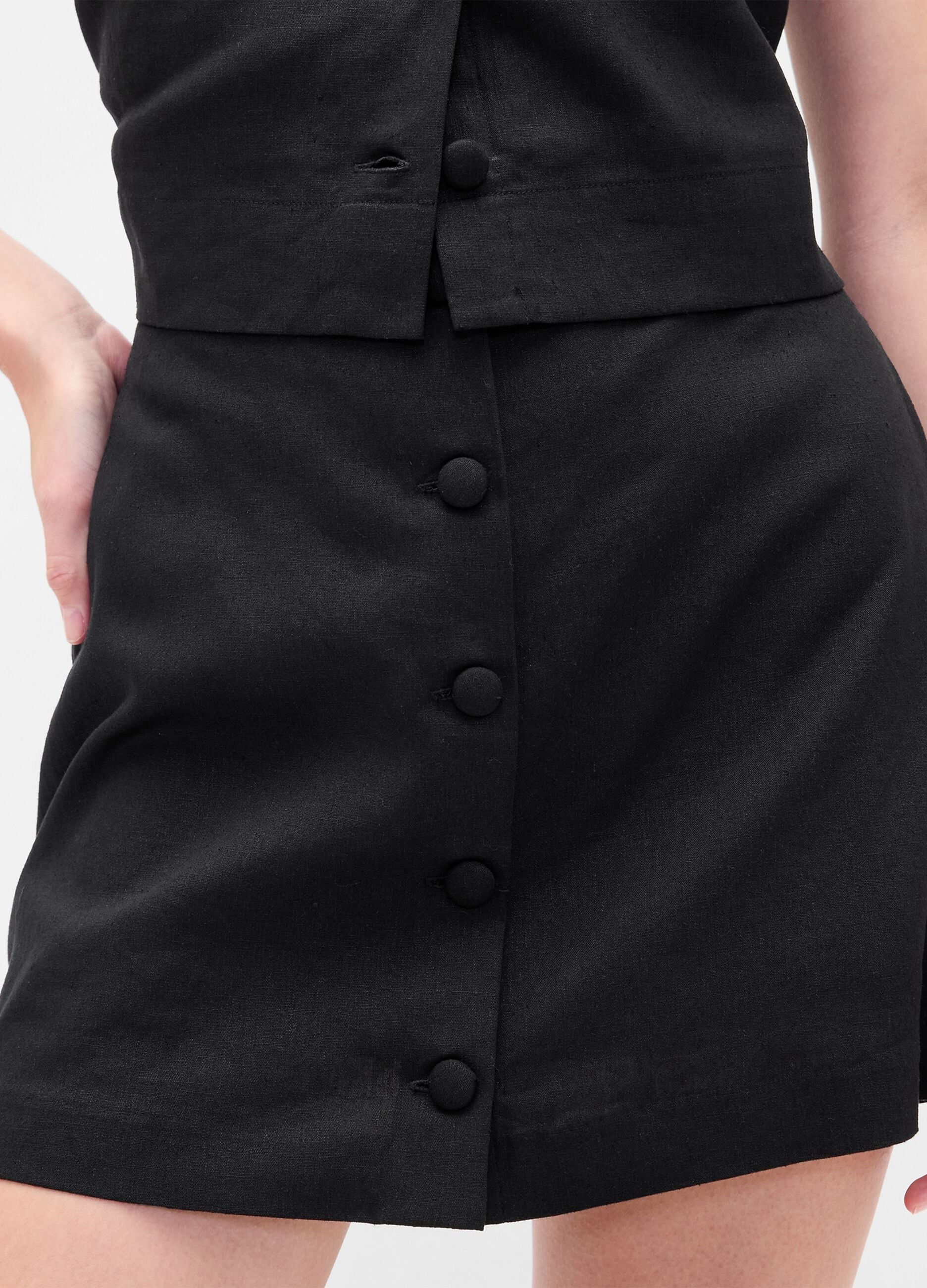 Black Linen Blend Regular Fit Skirt