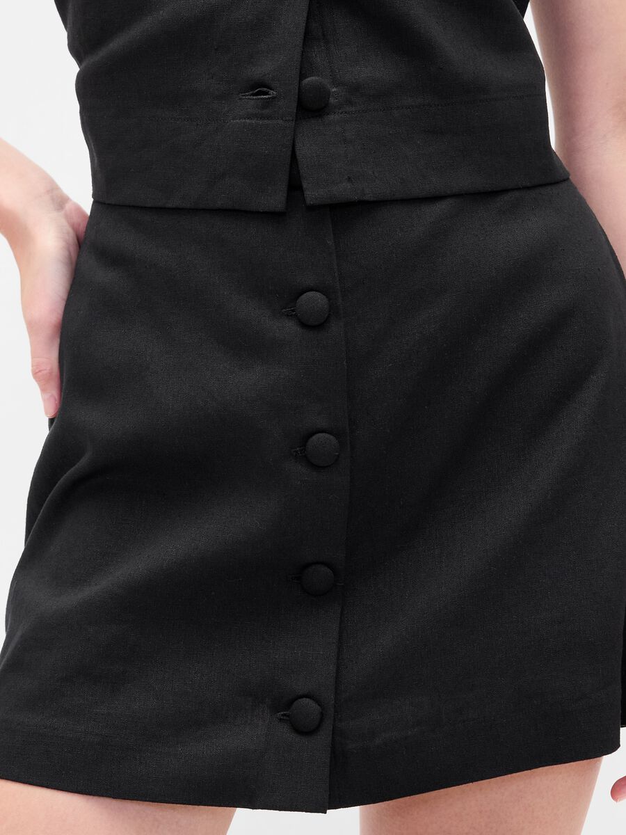 Black Linen Blend Regular Fit Skirt_4