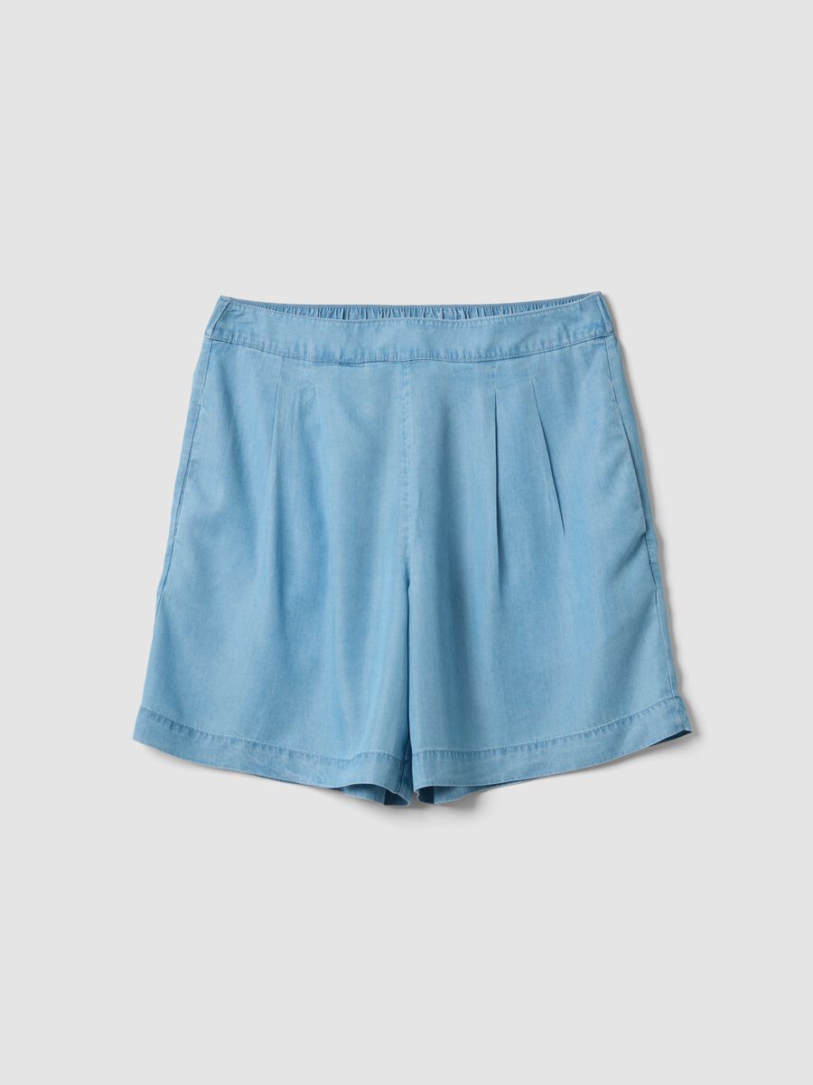Light blue pure lyocell shorts with elasticated waist, relaxed fit_4