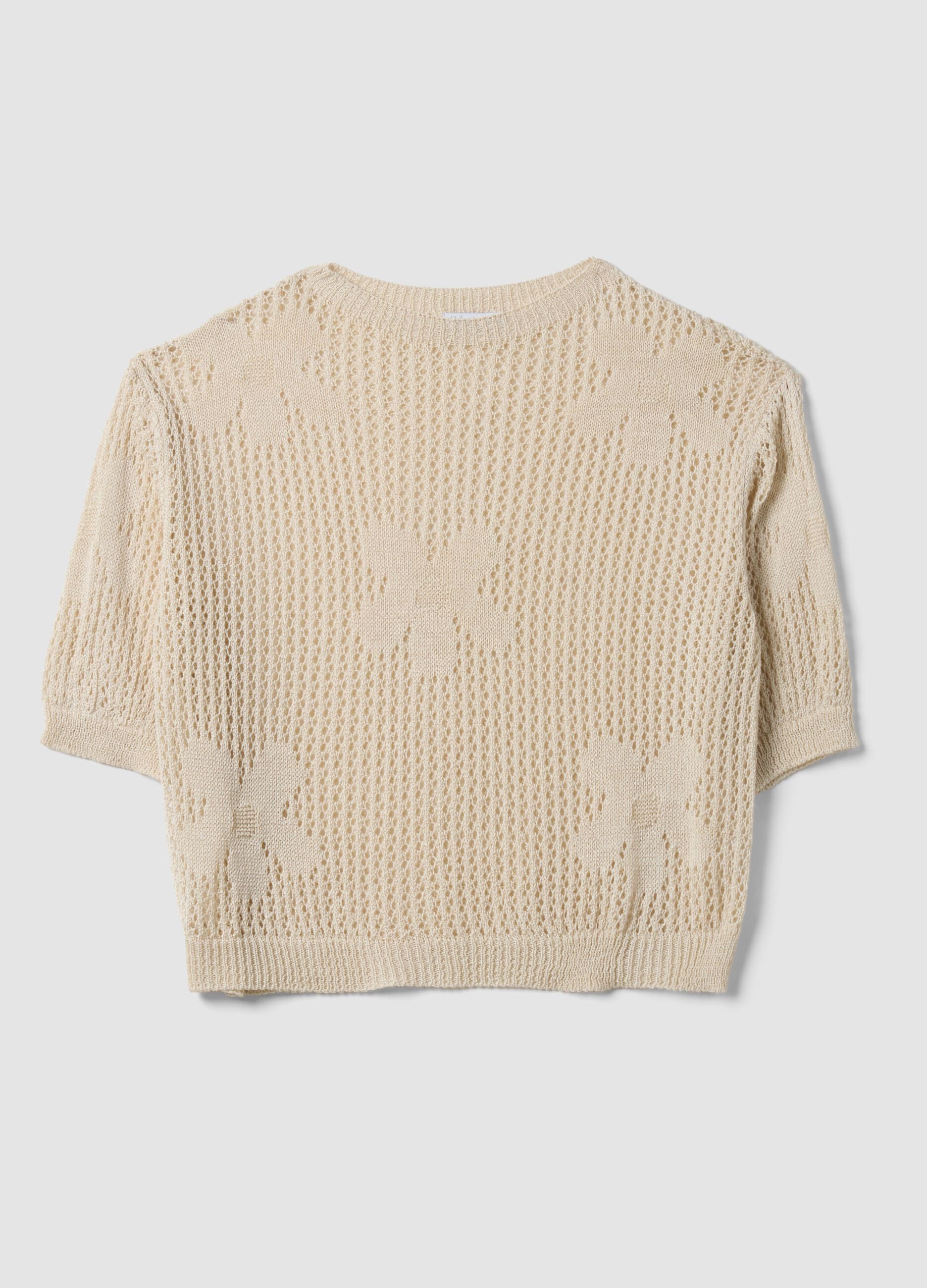 Beige open-knit floral regular-fit top