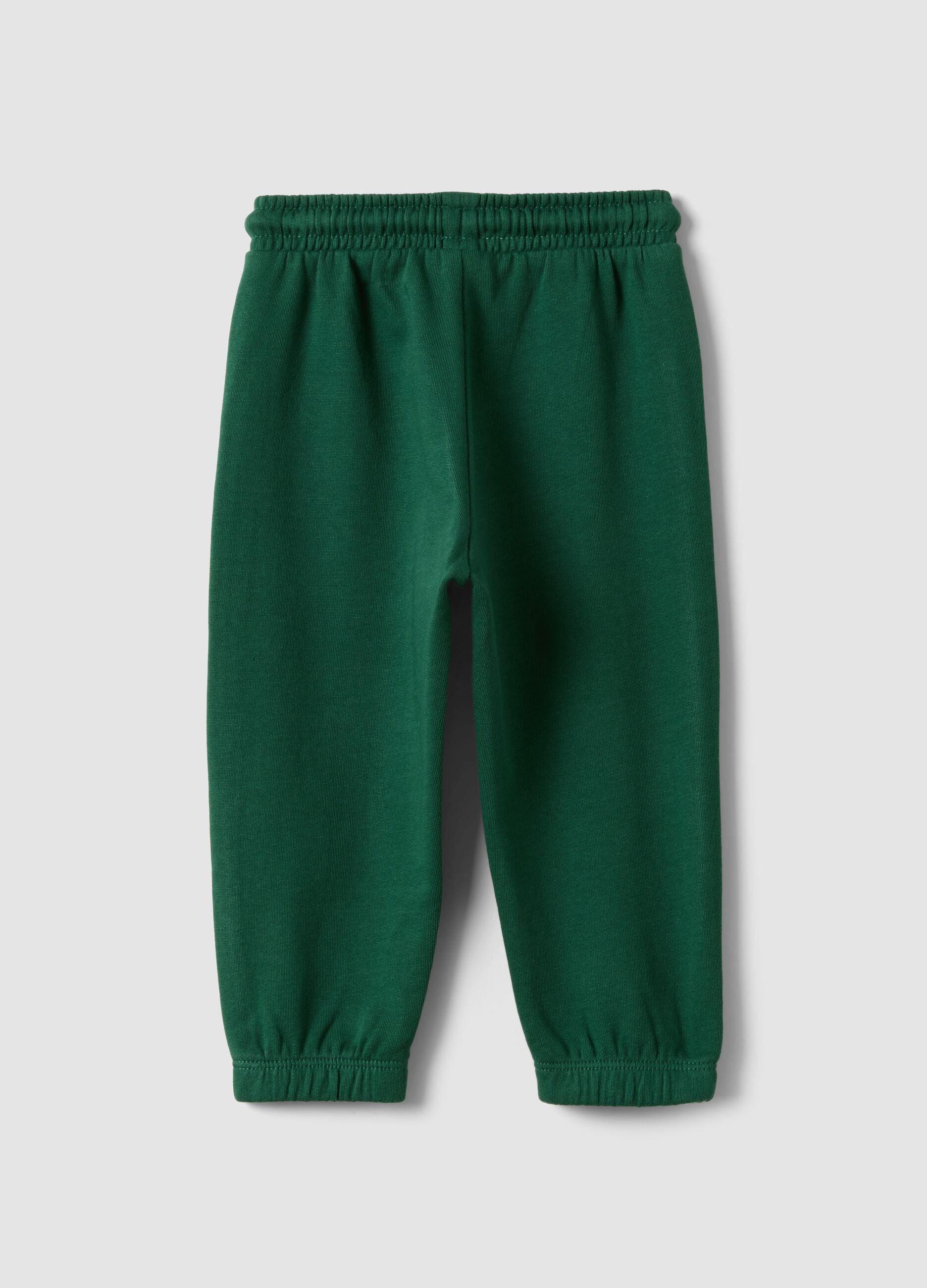 Green organic cotton jogger trousers with drawstring for baby boys