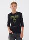 Black organic cotton crew-neck T-shirt with skull print for boys_1