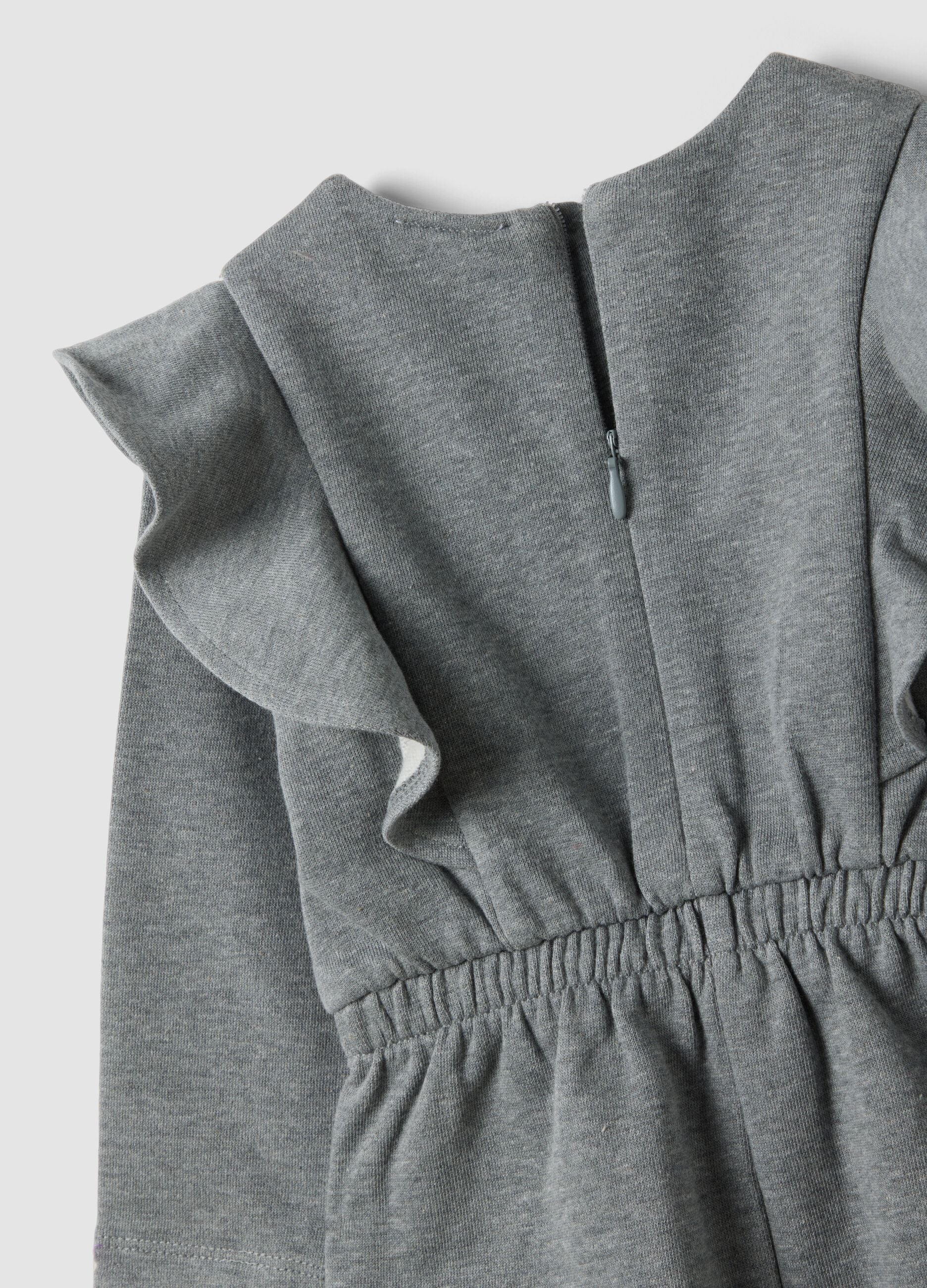 Grey cotton-blend dress with ruffles and bow for baby girl