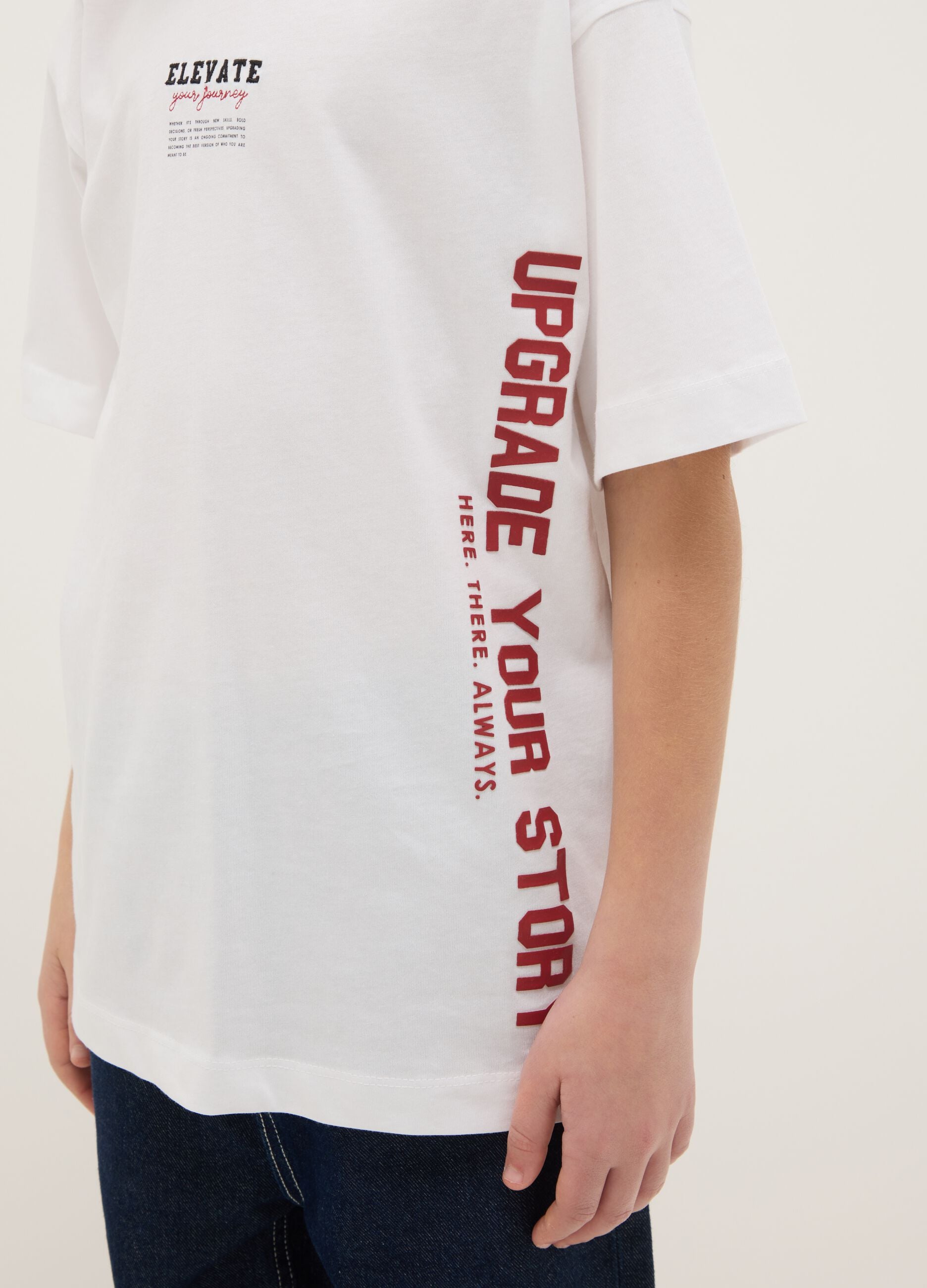 Teen boys' white pure cotton T-shirt in relaxed fit with print
