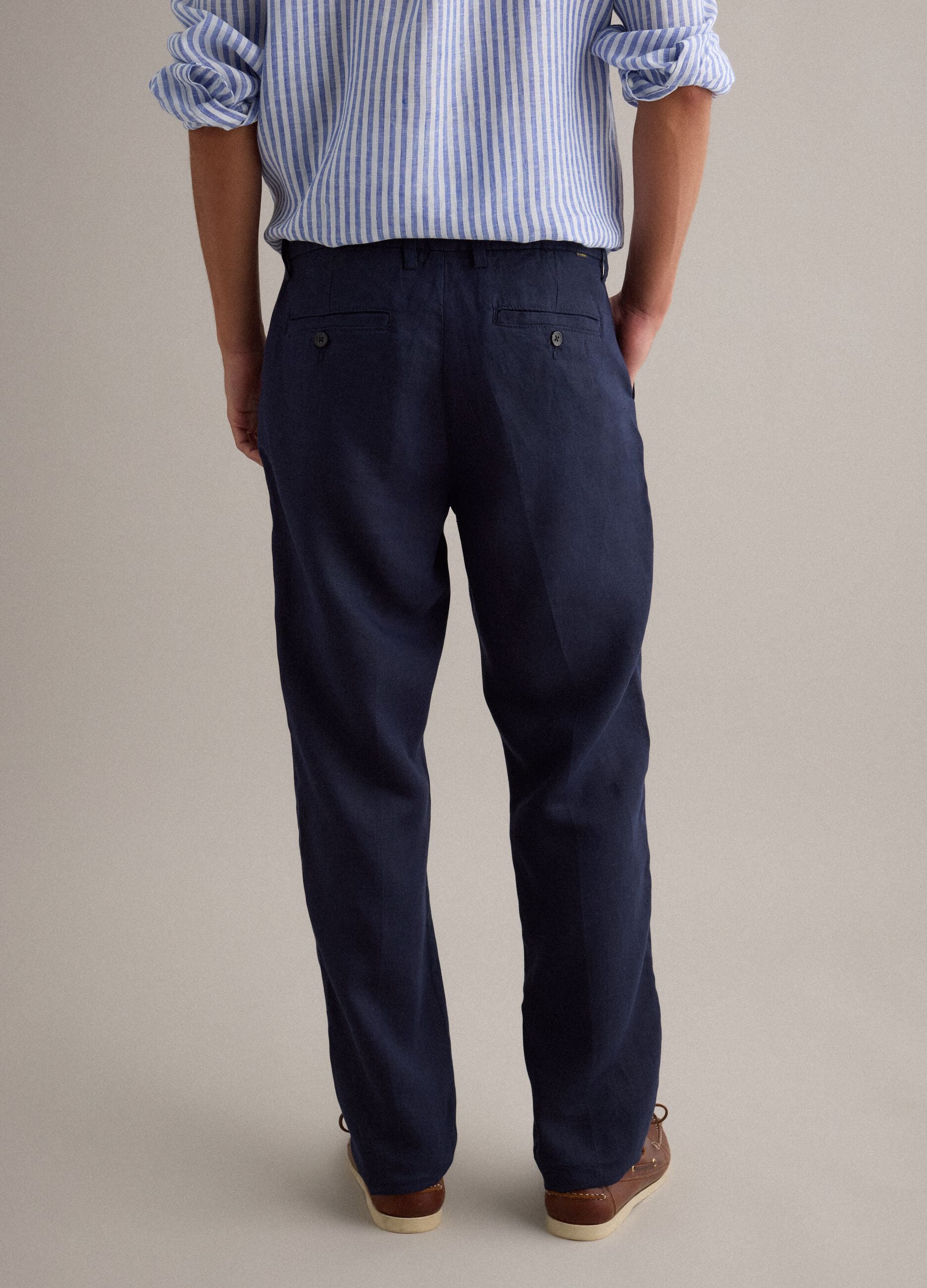Blue pure linen chino trousers, regular fit