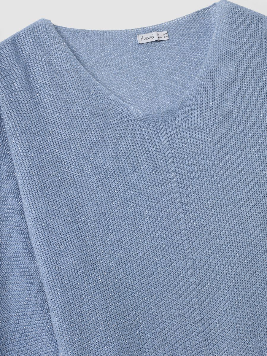 Light blue viscose and linen blend V-neck jumper_5