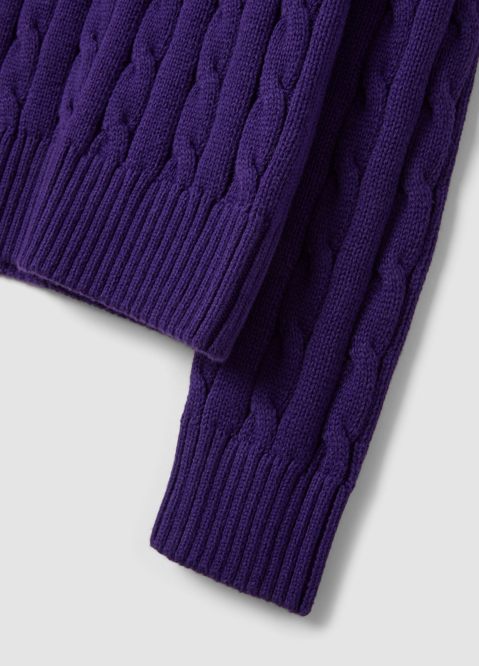 Purple pure cotton cable-knit crew-neck jumper