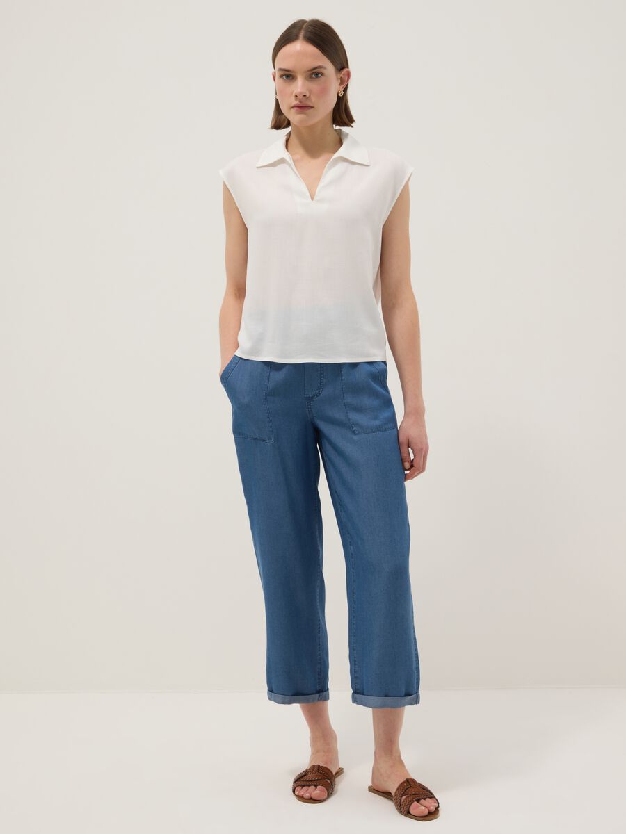 Jeans denim azzurri in puro lyocell con vita elasticizzata relaxed fit_0