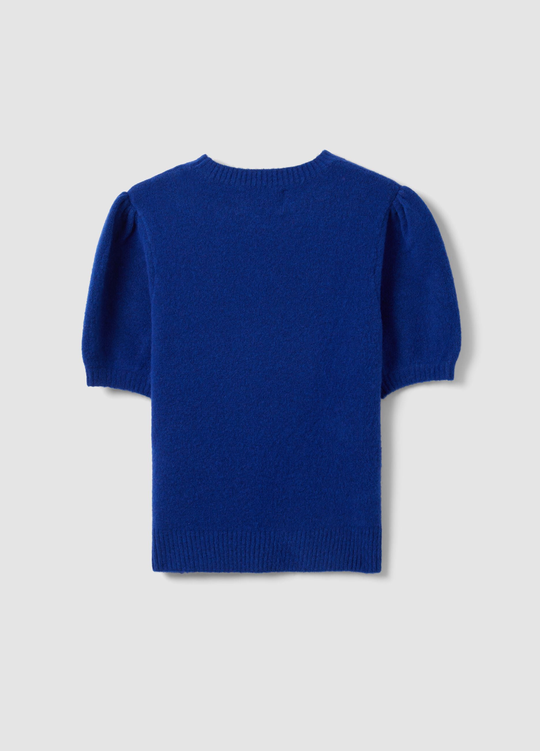 Blue stretch viscose crew-neck top, regular fit