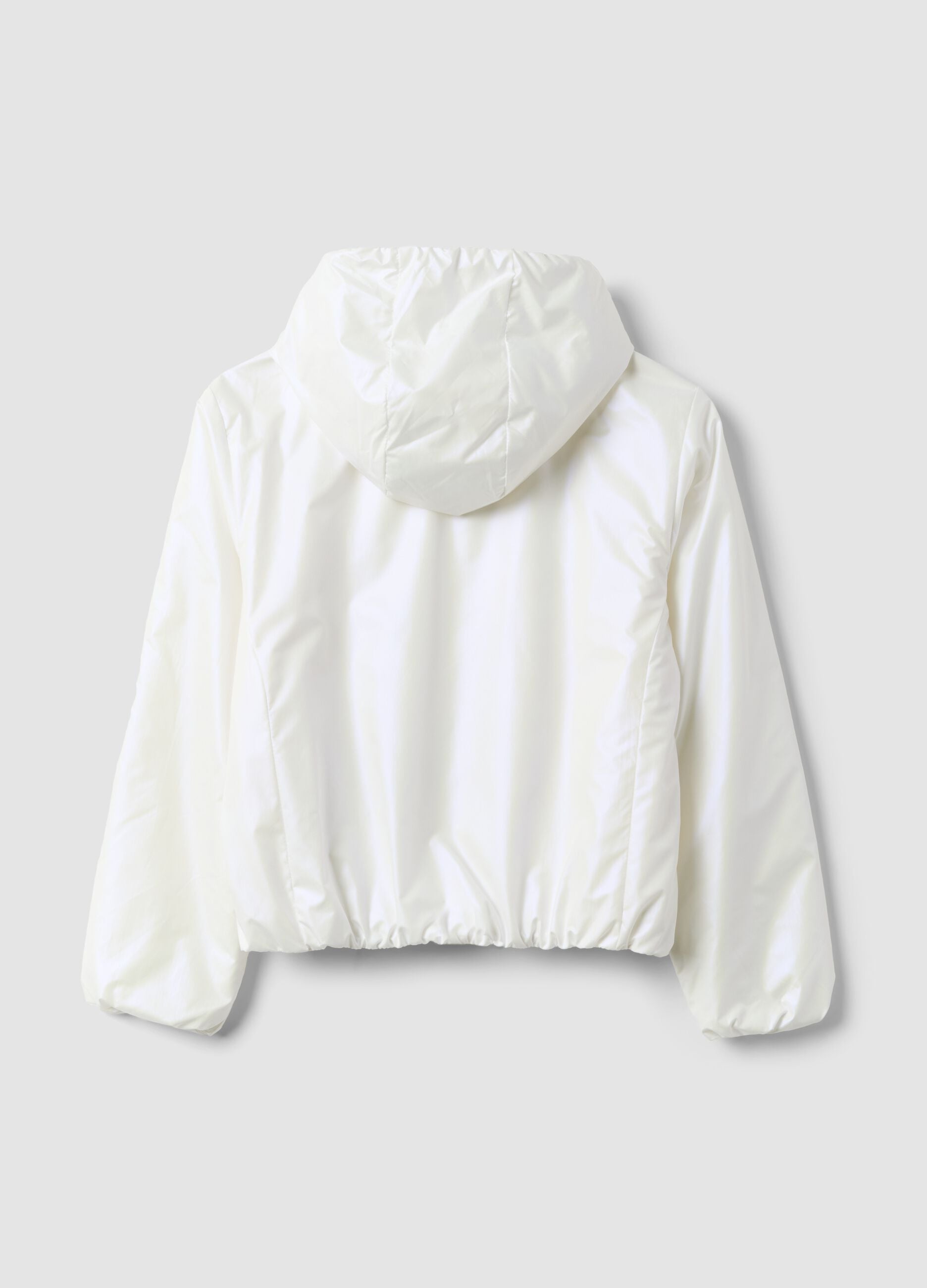 White hooded rain jacket with zip for girls