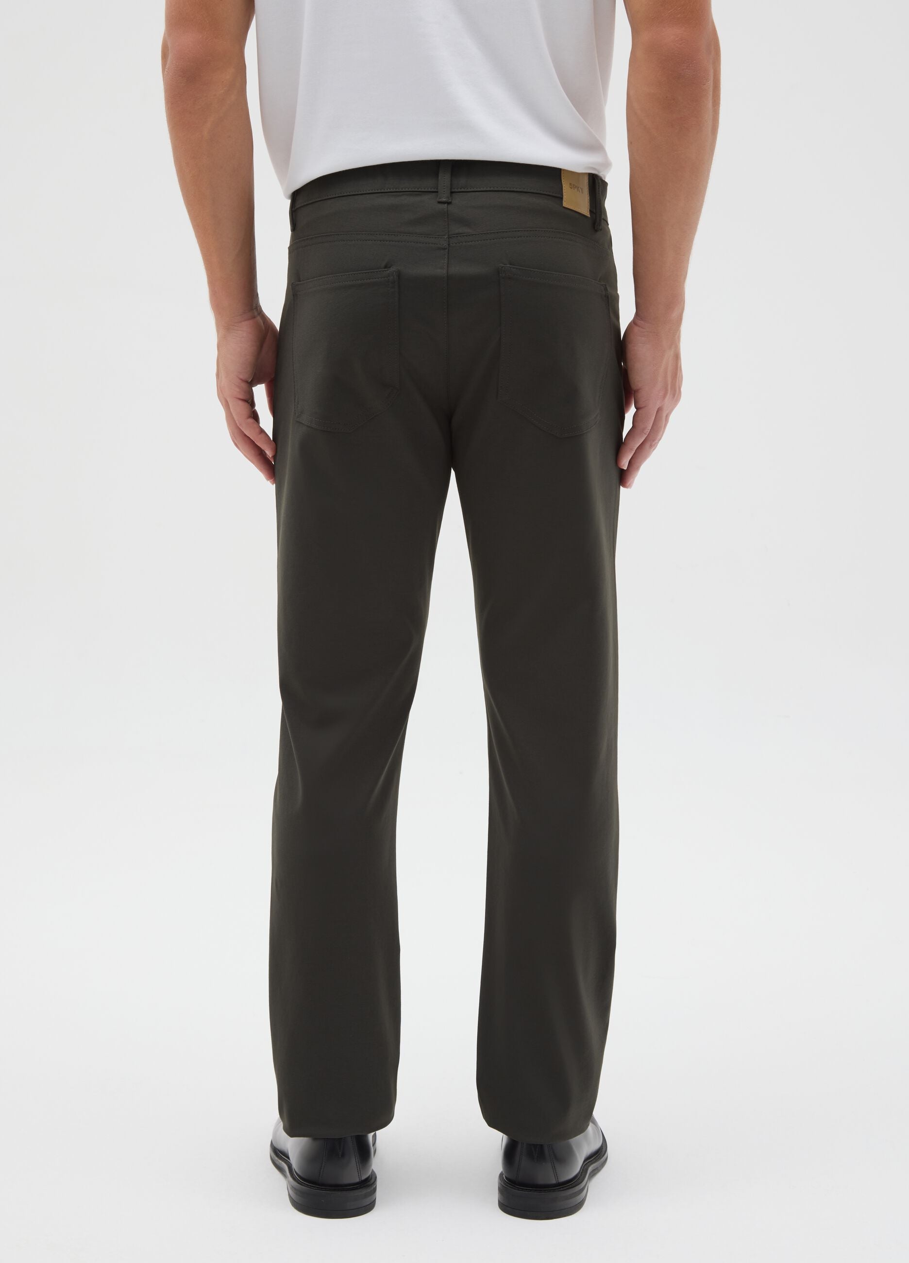 Green Cotton Blend Slim Fit Trousers