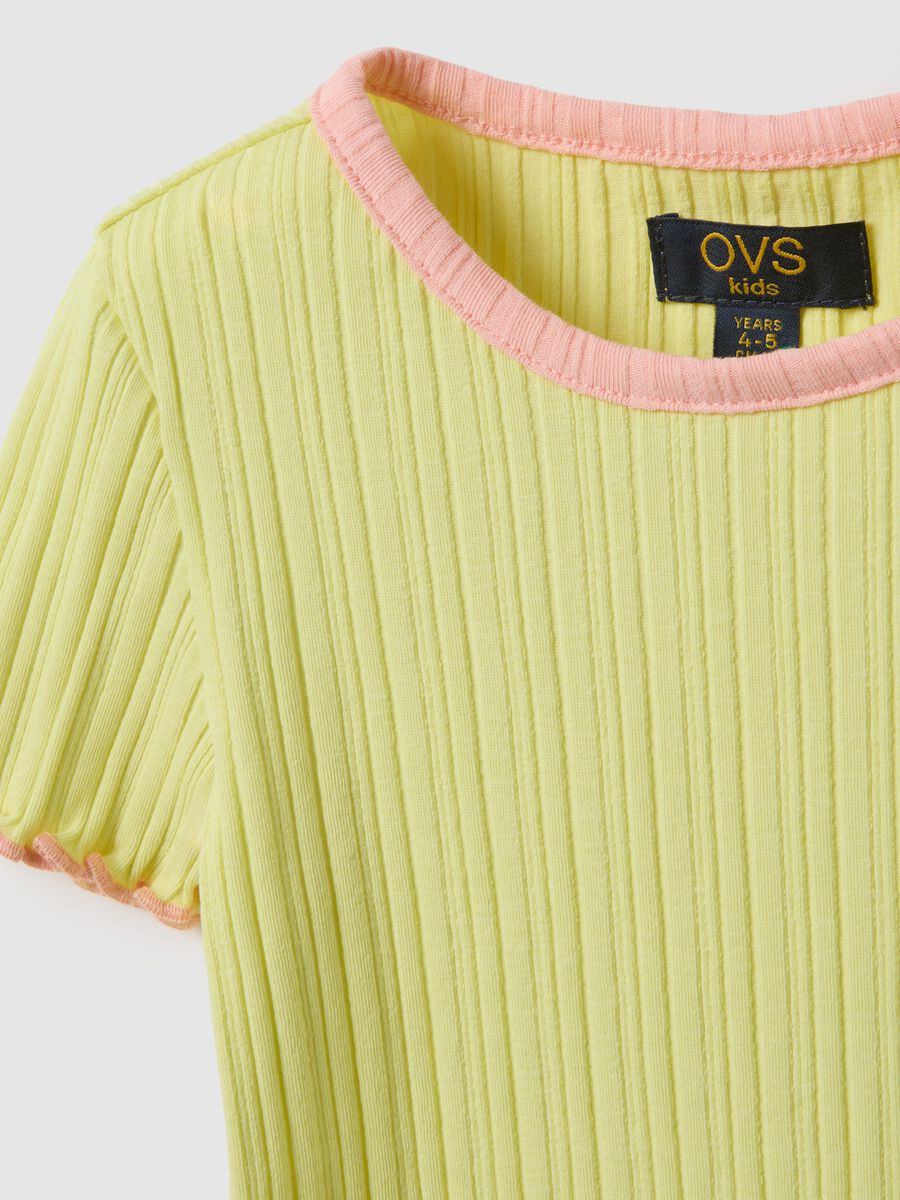 Yellow striped cotton girl&rsquo;s regular fit t-shirt with patch_2