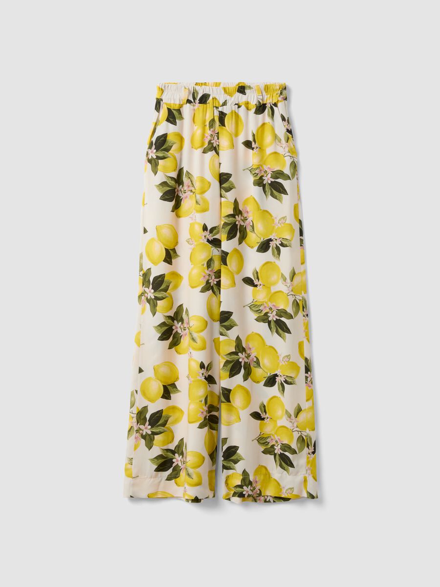 White pure viscose trousers with lemon print, regular fit_4