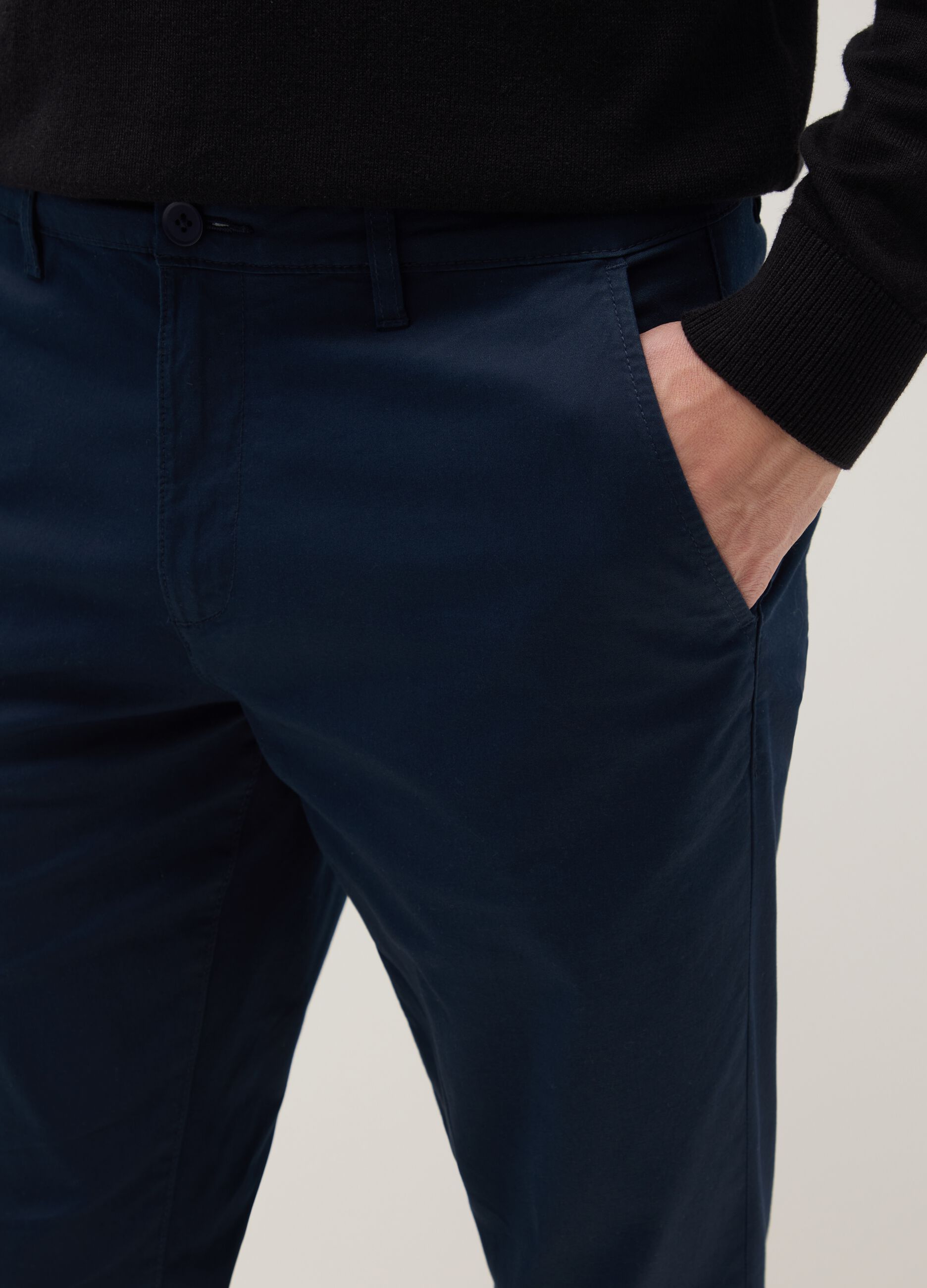 Blue Regular Fit Stretch Cotton Chino Trousers