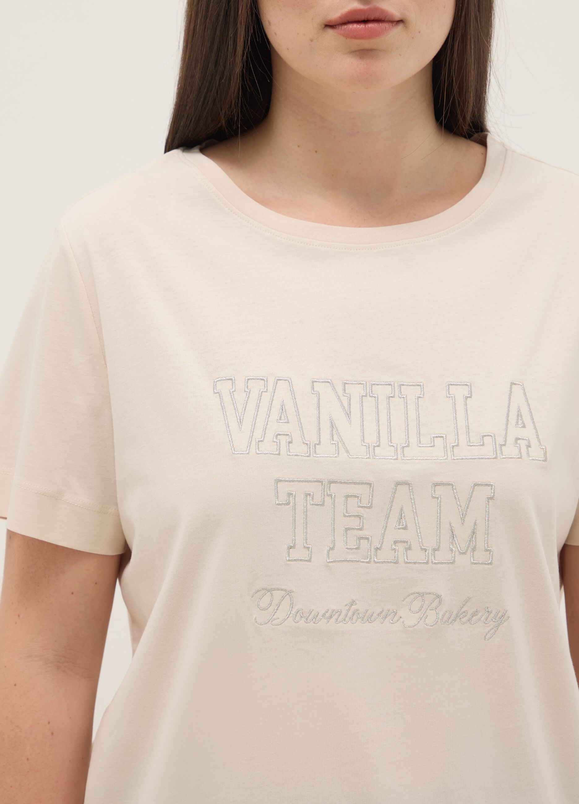 Beige pure cotton regular fit T-shirt with print