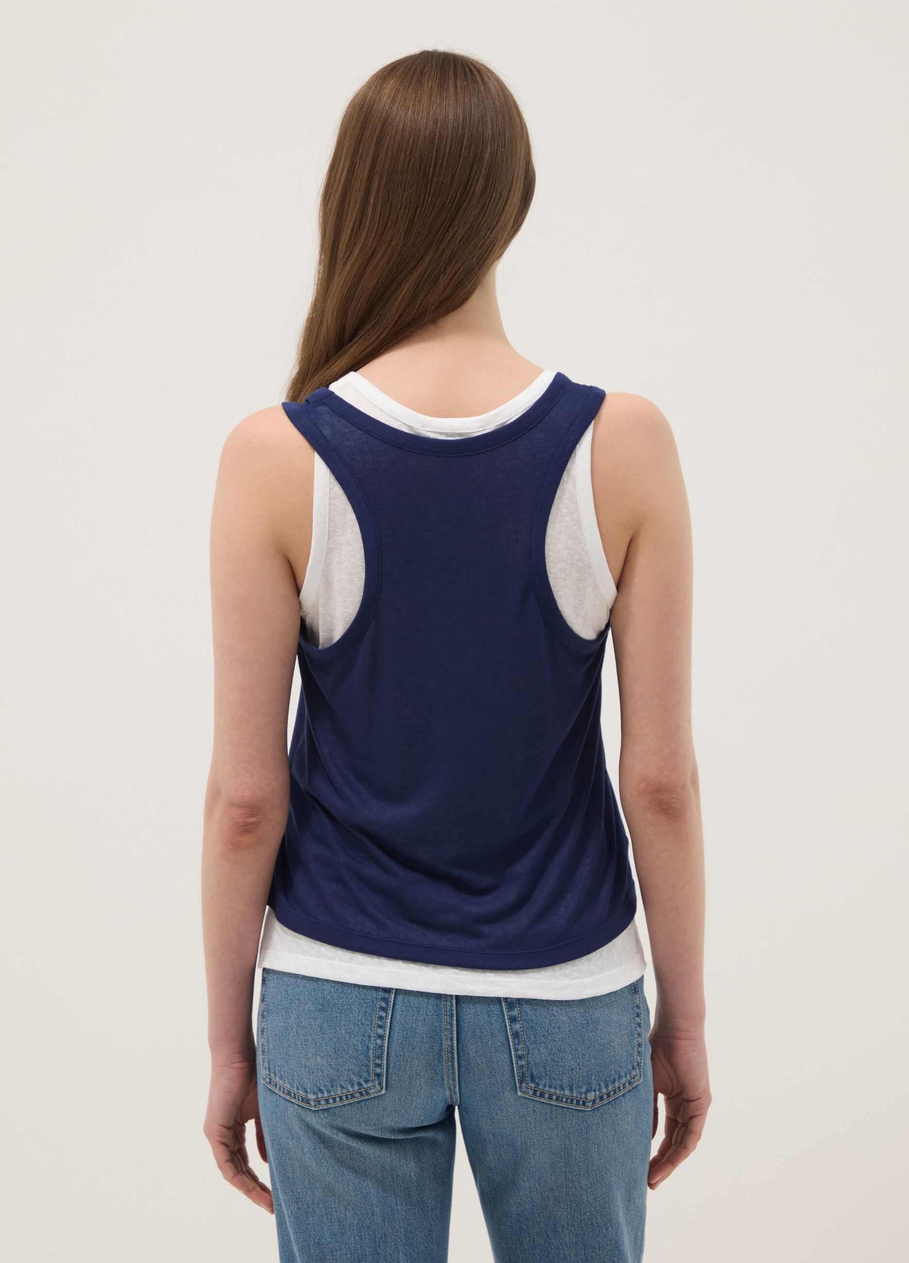 Blue viscose-blend regular-fit tank top
