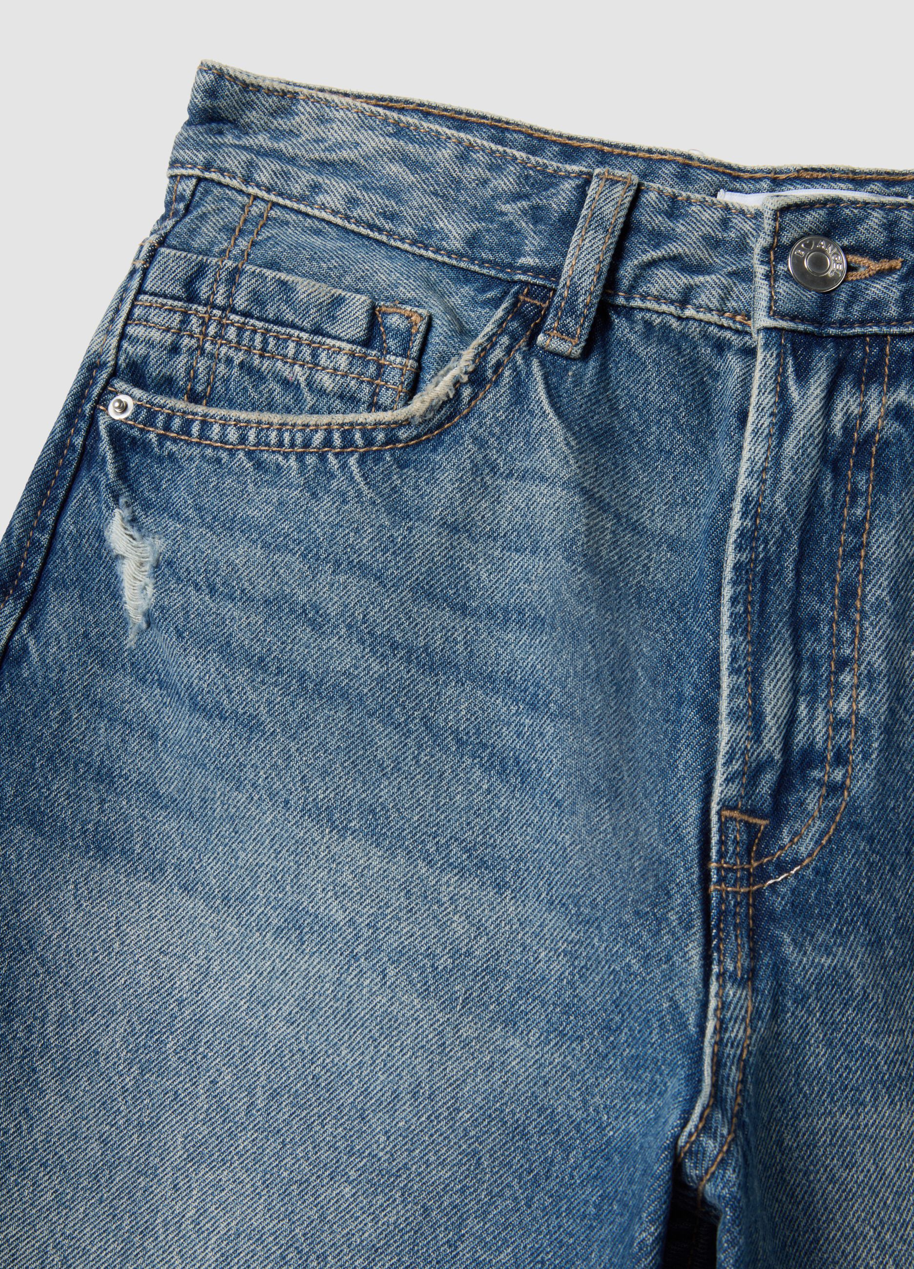 Pure Cotton Blue Denim Shorts with Straight Fit