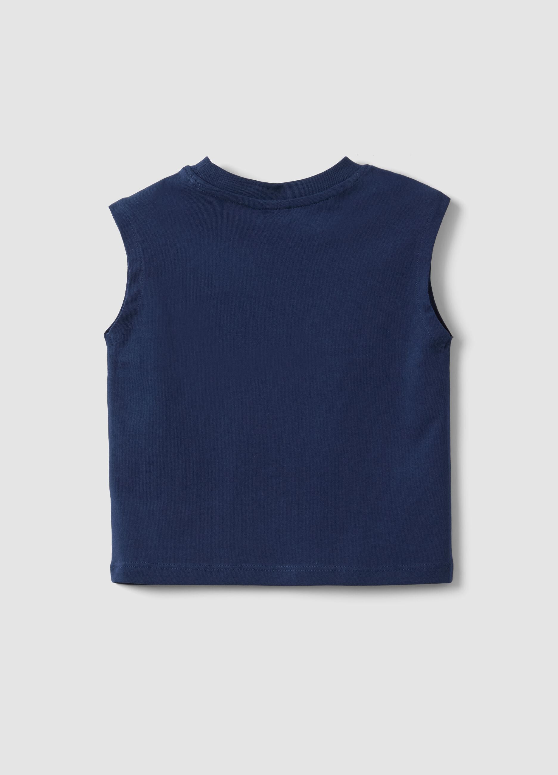 Blue pure cotton regular fit boys' tank top with pocket
