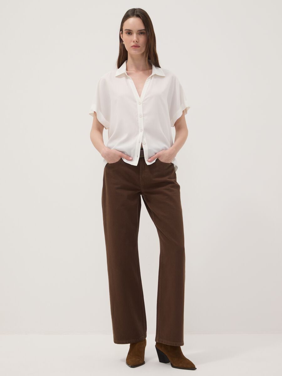 Brown straight-fit pure cotton jeans_0