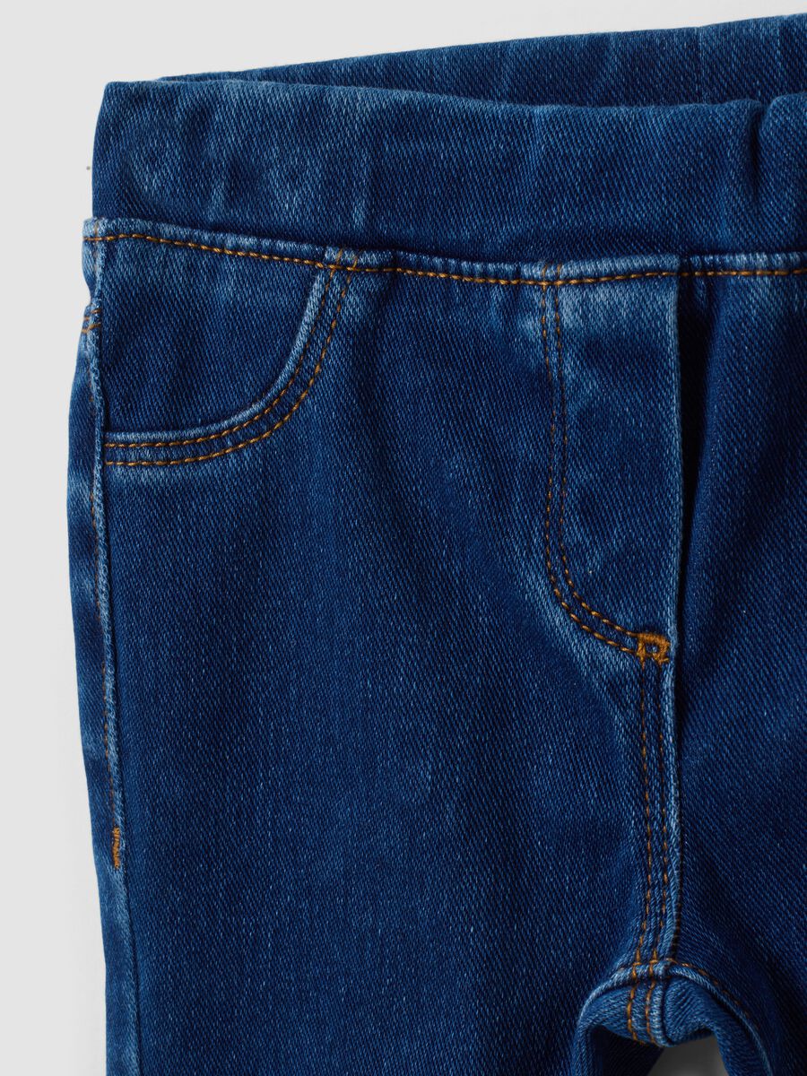 Blue stretch cotton flare-fit jeggings for baby girl_2