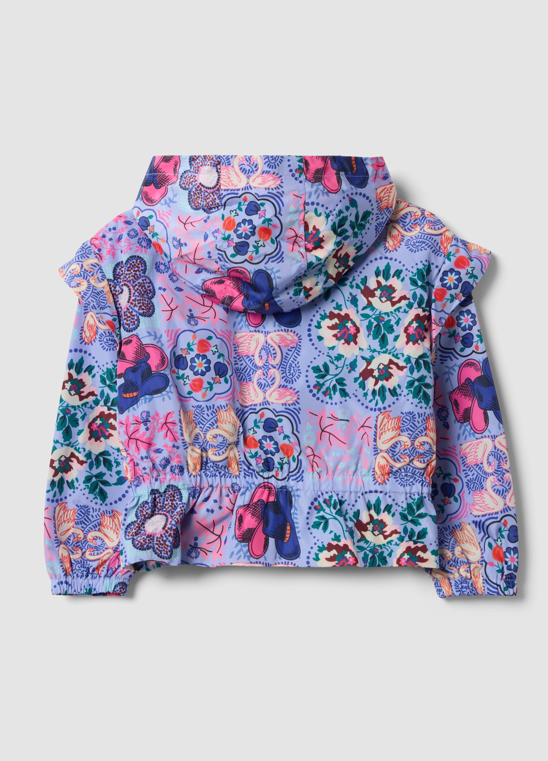 Girls&rsquo; multicolour hooded rain jacket with all-over print