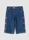 Blue wide-leg pure cotton jeans with embroidered stars for baby girl_0