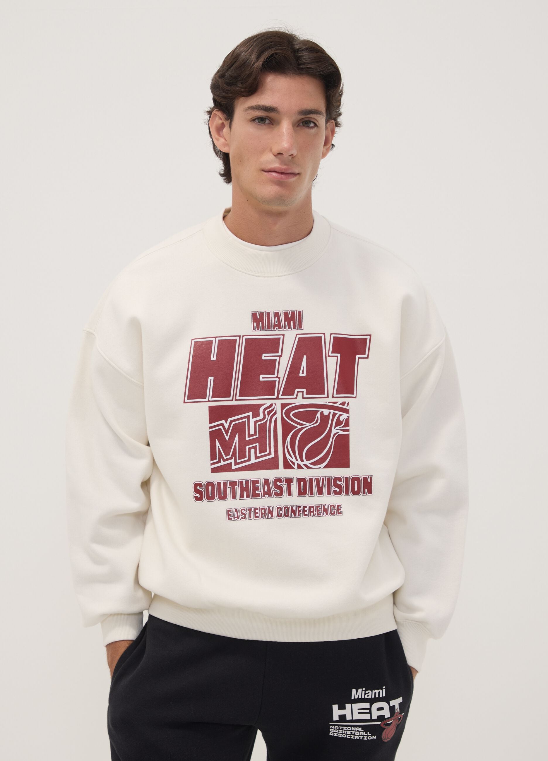 White cotton-blend sweatshirt with Miami Heat front print