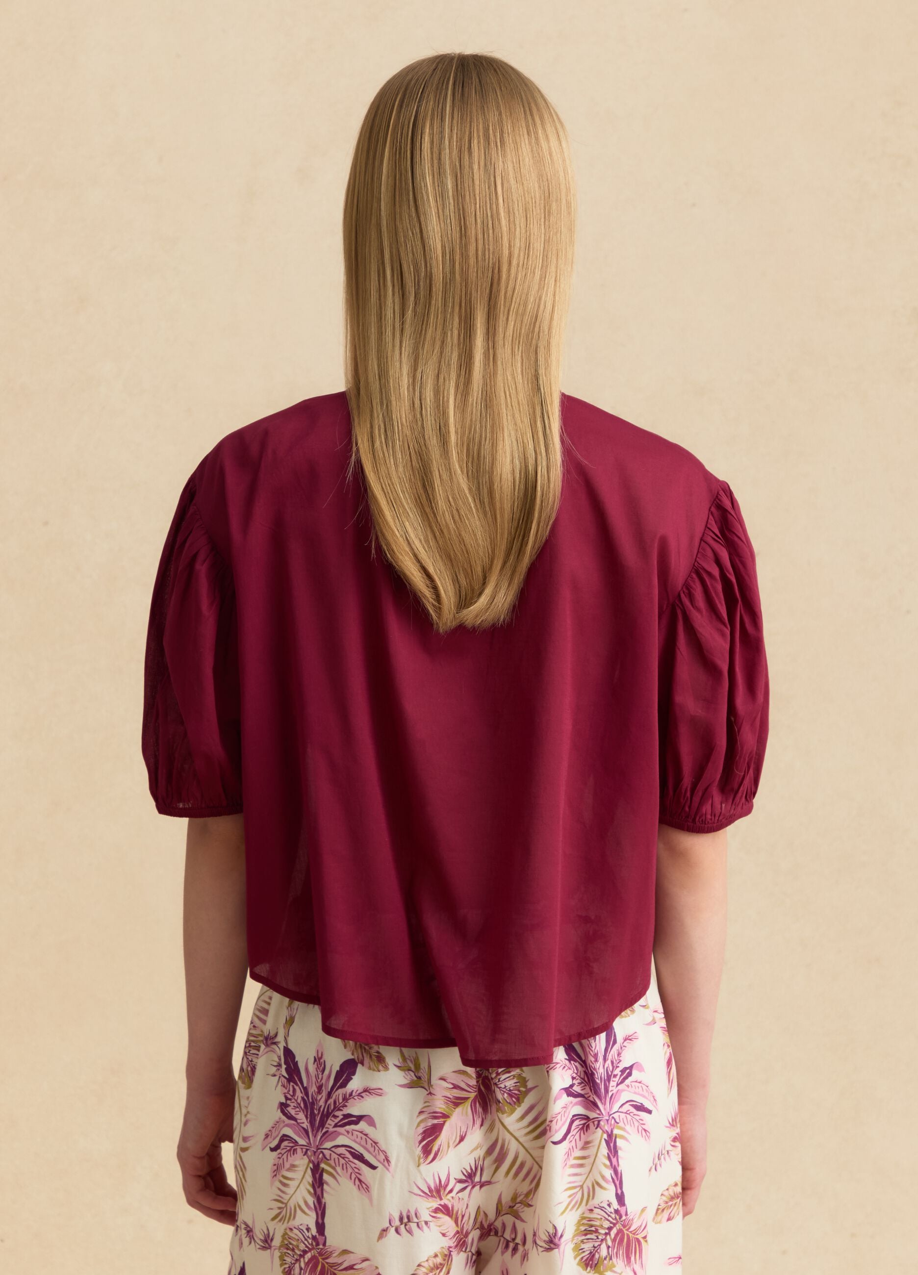 Red pure cotton regular-fit blouse with bow